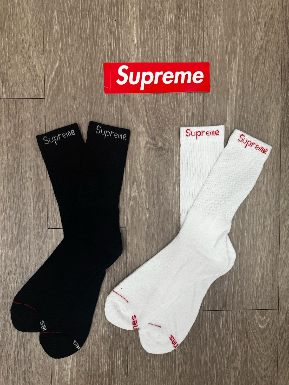 SUPREME SOCKS/ HANES BLACK WHITE / TWO PAIRS / AUTHENTIC/ NEW
