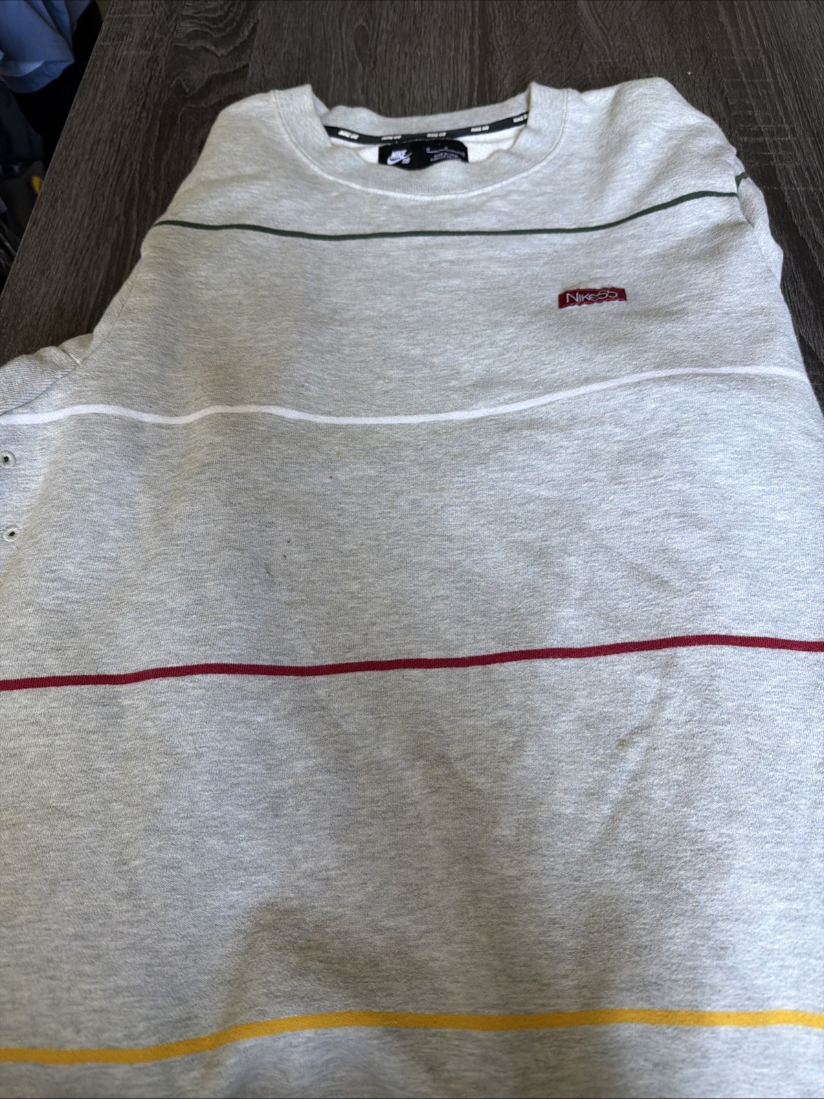 Nike SB Crewneck Mens M Gray Heather Striped Sweatshirt Skater Skateboard