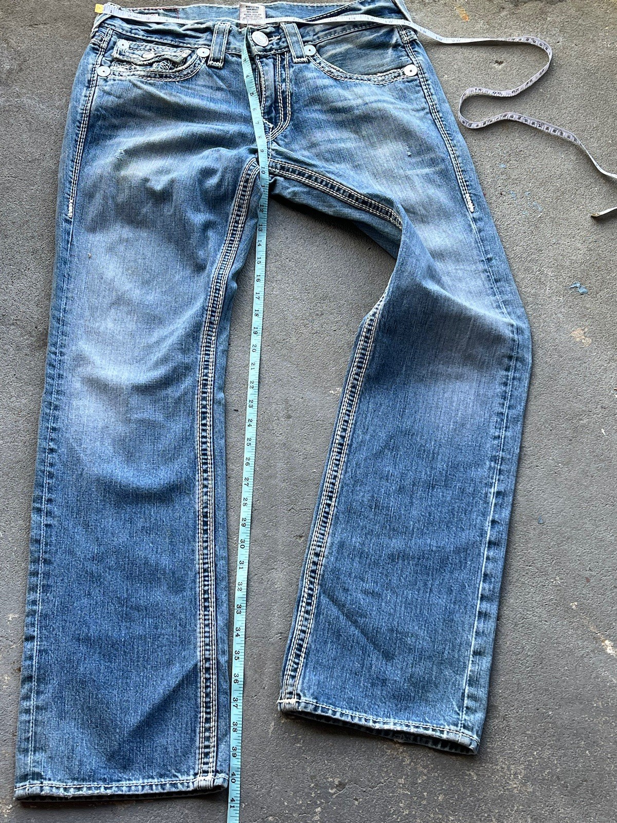 True Religion Jeans Men’s 32 Blue Denim Ricky Big QT Chunky Stitch USA Y2K