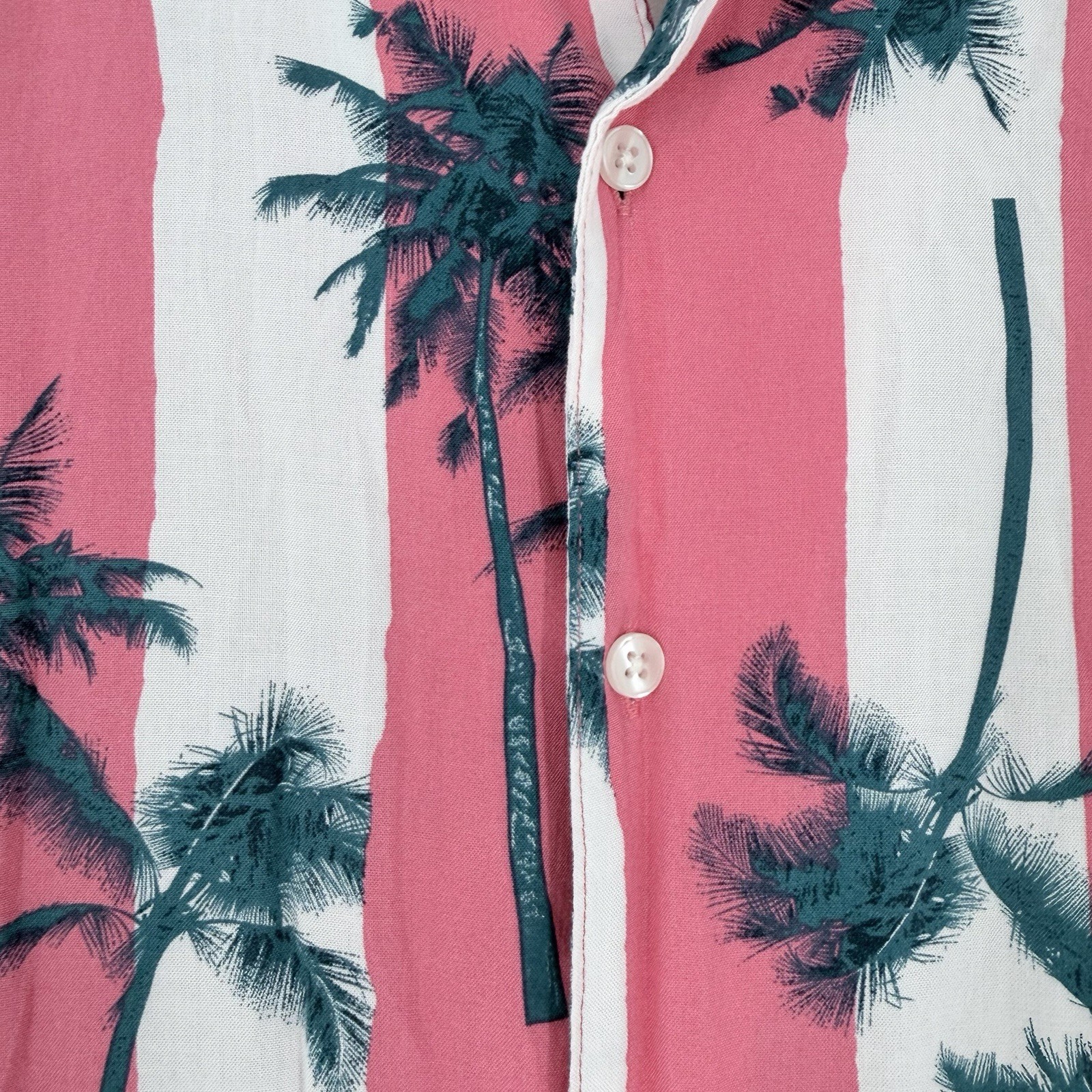Original Use Tropical Palm Tree Button Up Short Sleeve Shirt XXL Blue Pink White