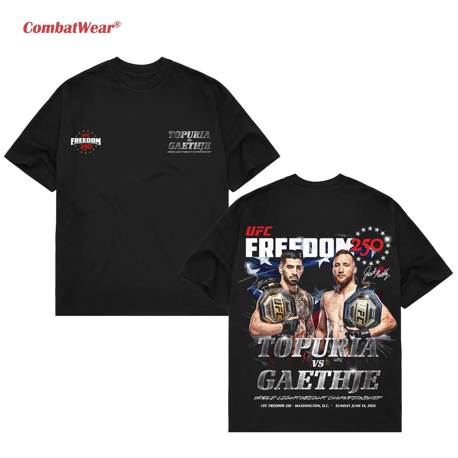 Men’s Black UFC Freedom 250 T-Shirt, Topuria vs Gaethje UFC, MMA Graphic Tee