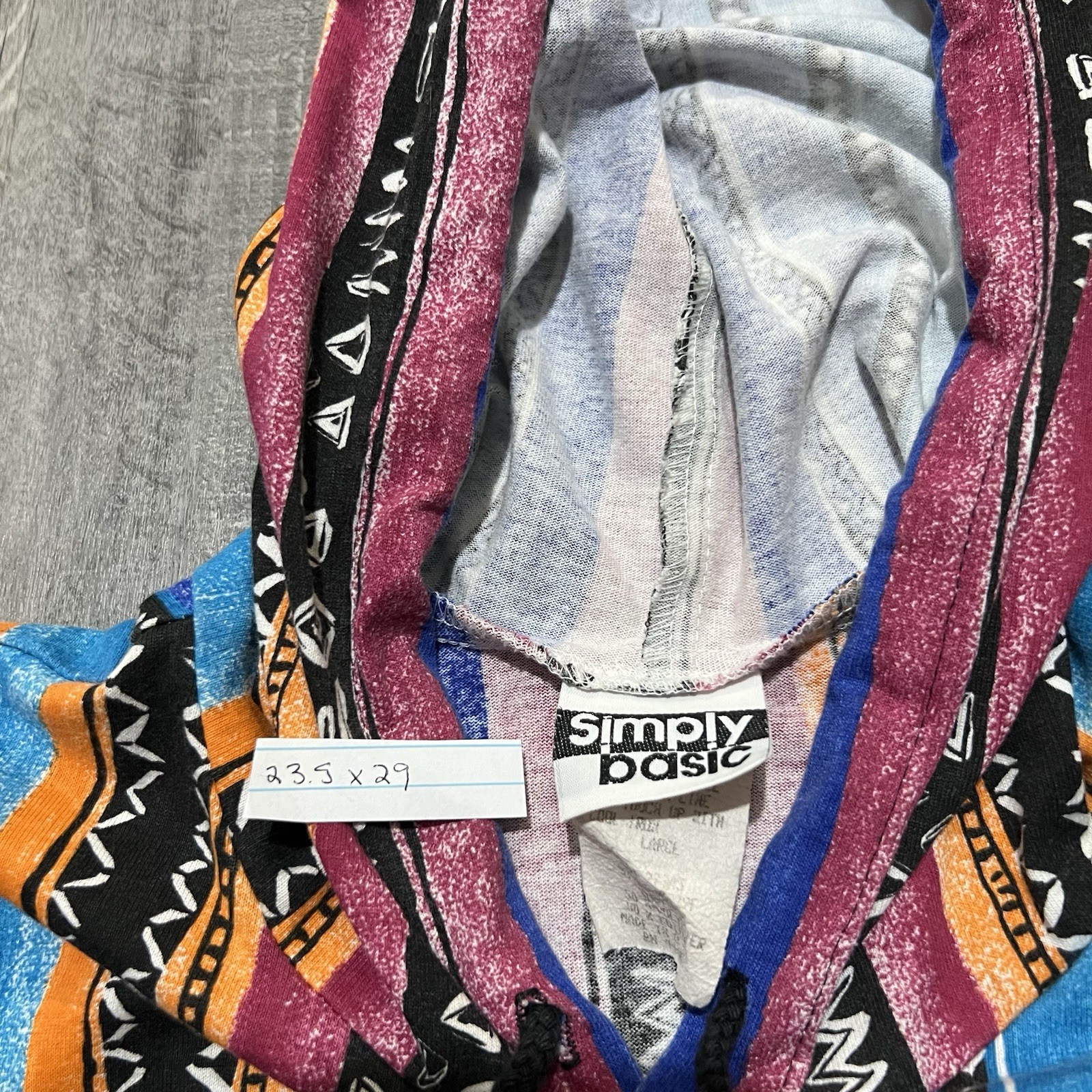 Vintage Colorful Surf Stripe Hooded T Shirt 90s Simply Basic Beach Stripe Large