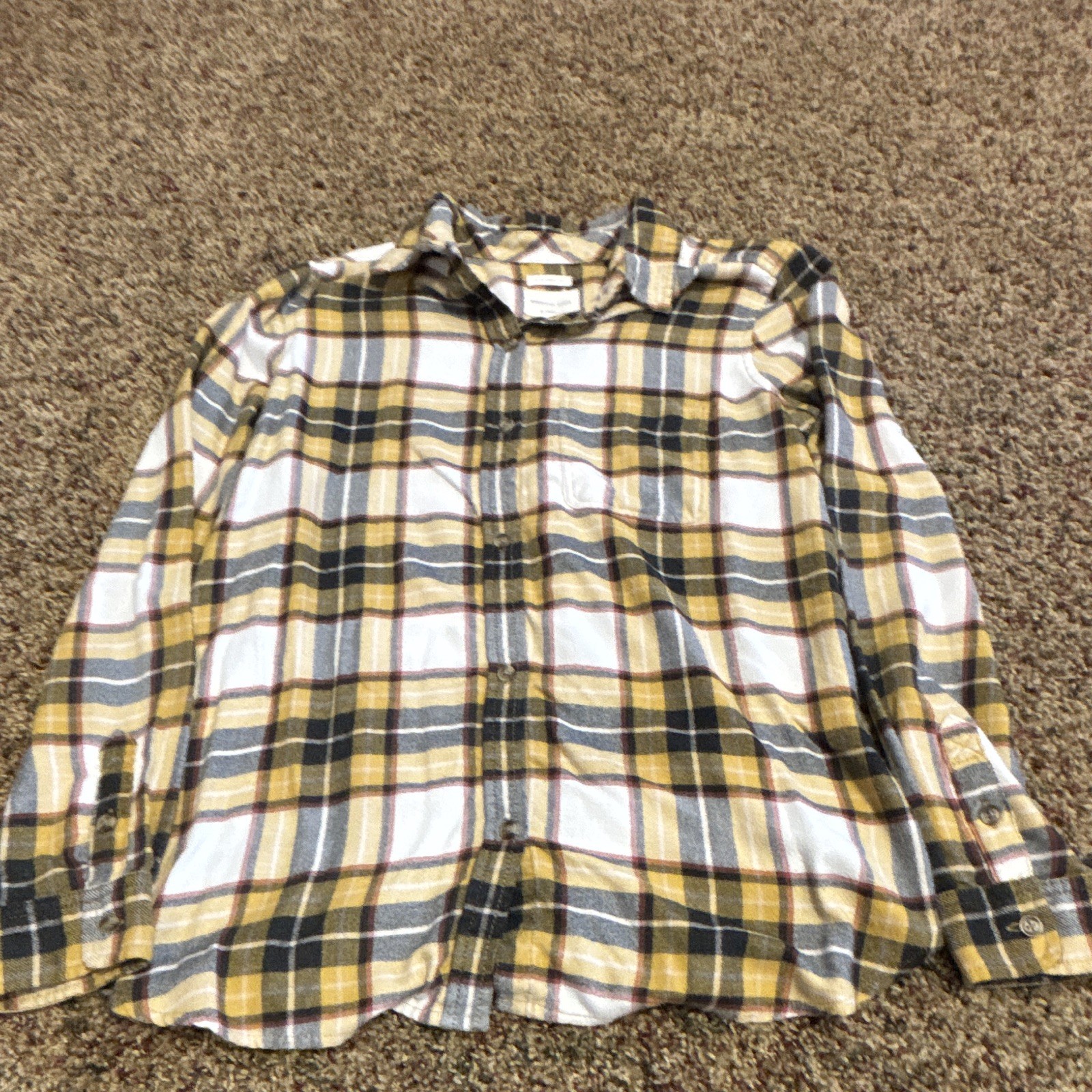 American Eagle Amazingly Soft Boyfriend Yellow Plaid Flannel L/S Button-Up M