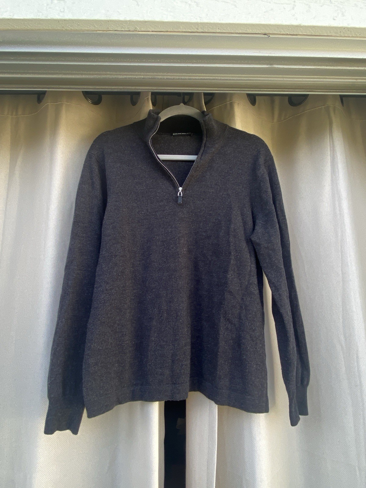 Extra Fine Merino Wool Mens Medium Quarter-Zip Pullover Sweater Charcoal Gray
