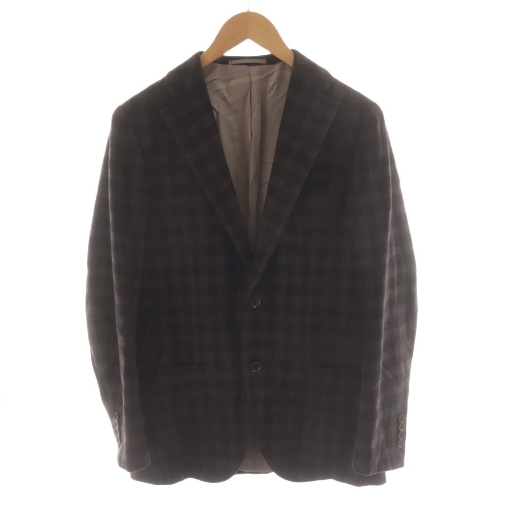Brilla per il gusto Brown Check Pattern Wool Angora Silk Tailored Jacket 46 38in