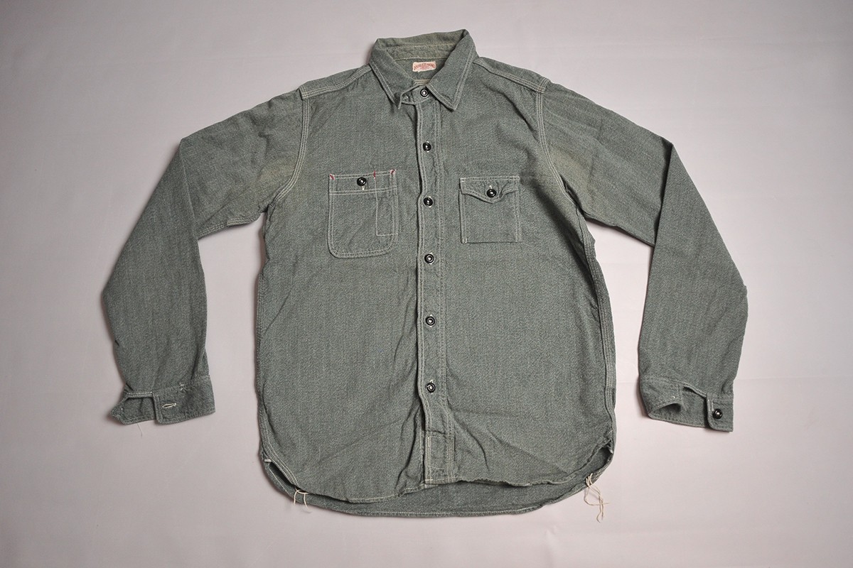 Mens The Real McCoy’s DOUBLE DIAMOND Twist Chambray Japan Shirt size 14 XS