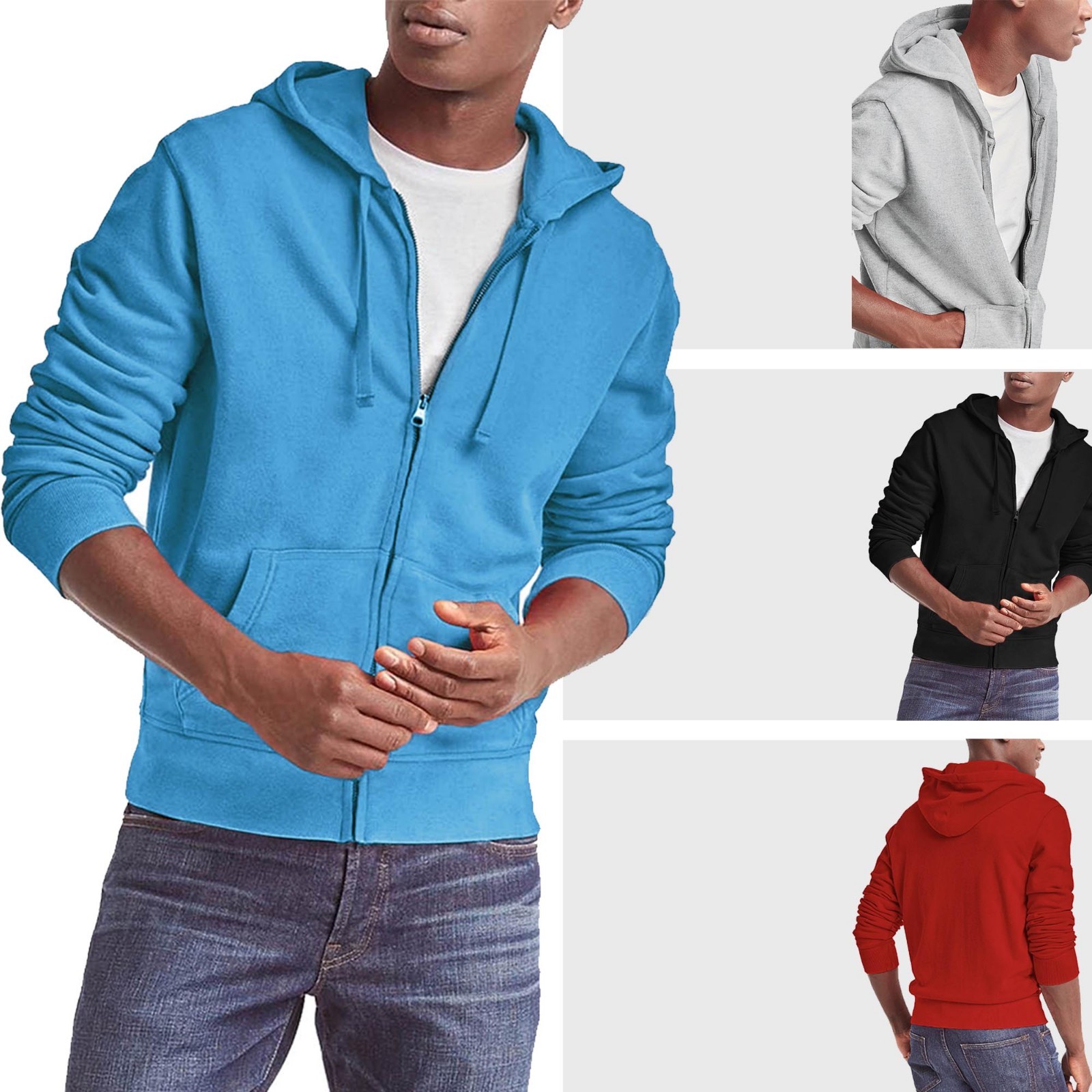 Mens Full Zip Up Hoodie Jacket Solid Hooded Zipper Sweatshirt Cotton Unisex