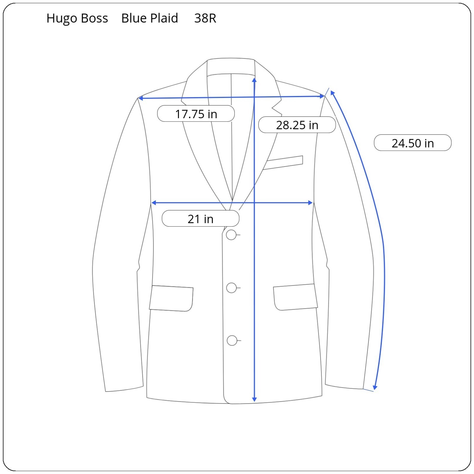 New $495 Hugo Boss Super Flex Transseasonal Mens 38R Dark Blue Plaid Suit Jacket