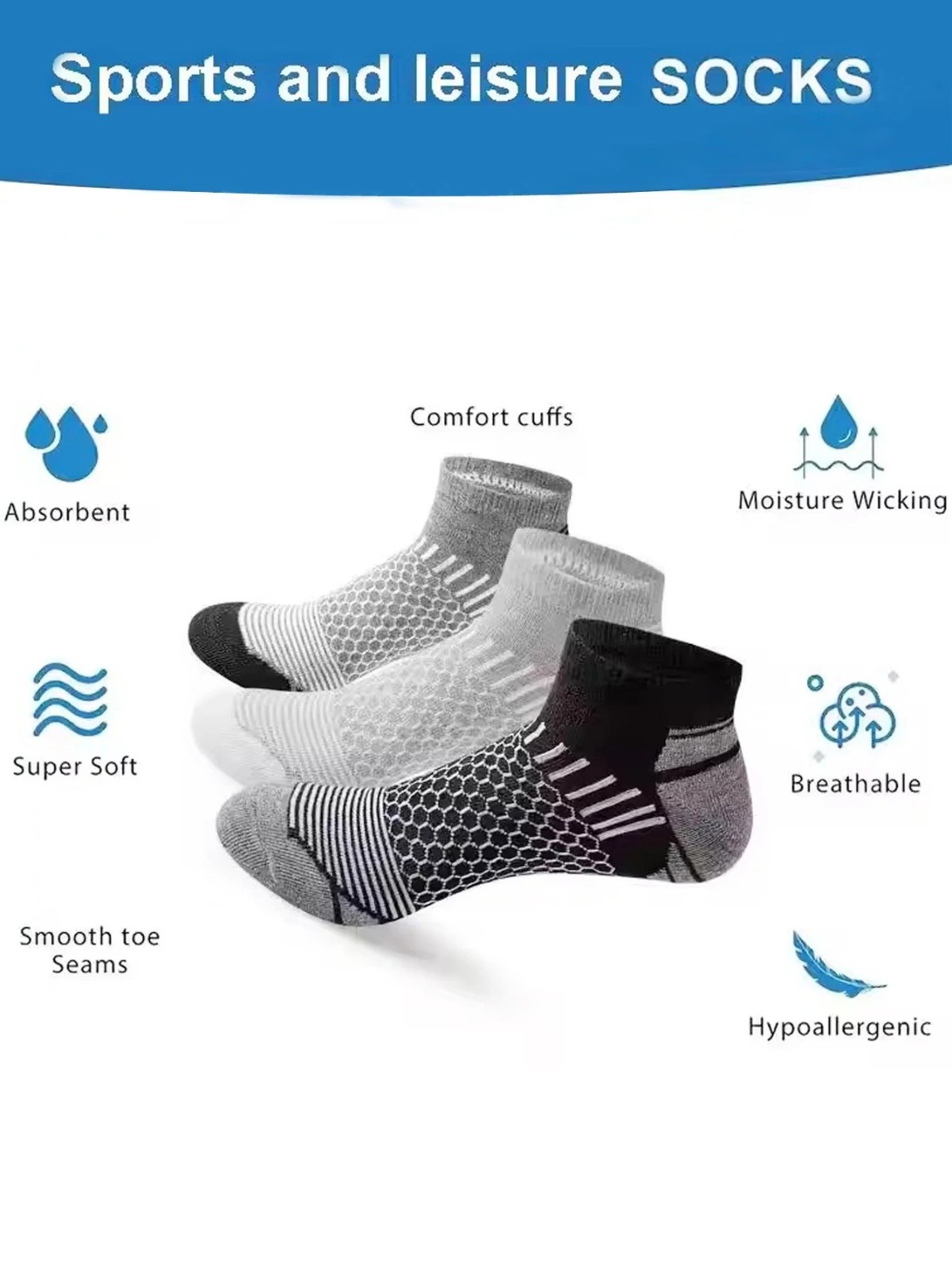 Men’s Athletic Socks 6-Pair Pack – Multi-Colored Sport Footwear, Low Cut & Breat