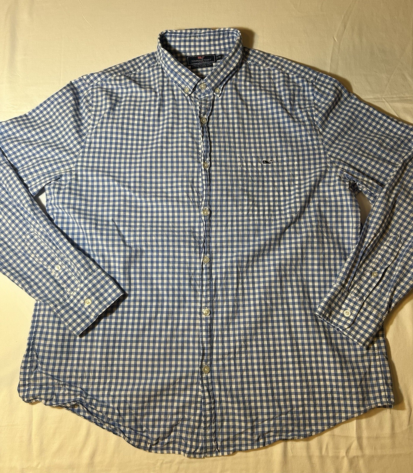Vineyard Vines Men’s Slim Fit Long Sleeve Tucker Shirt Blue Checkered Size XL