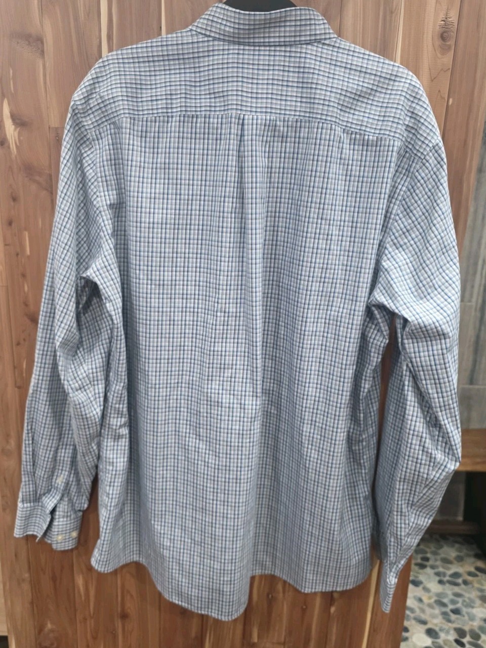 Eddie Bauer Men’s Tall XL Blue Wrinkle Free Relaxed Fit Check 100% Cotton