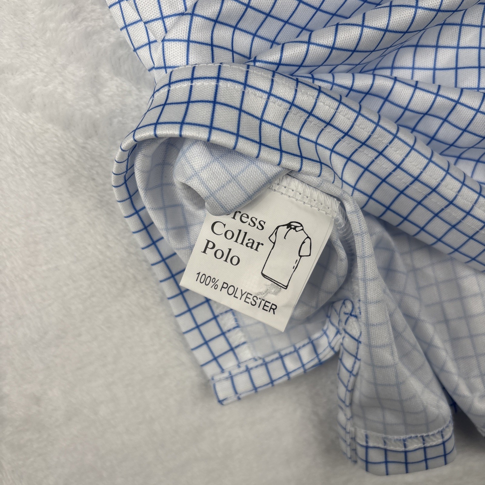 Collars and Co Polo Mens Medium – Thin Blue Check – Semi Spread Collar Brand New