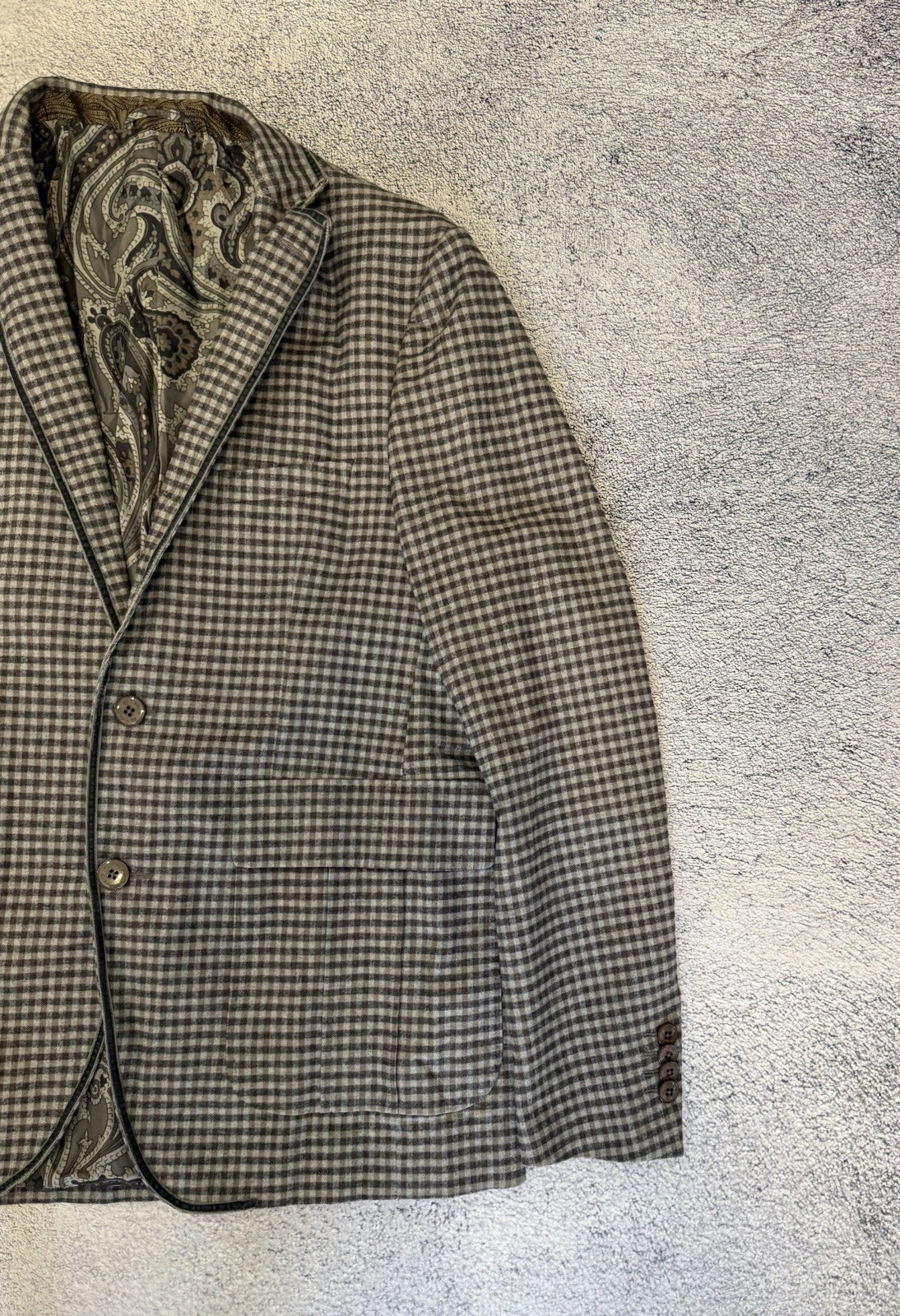 ETRO Blazer 50 IT 40 US Made in Italy Check Jacket Cotton Silk Paisley Lining