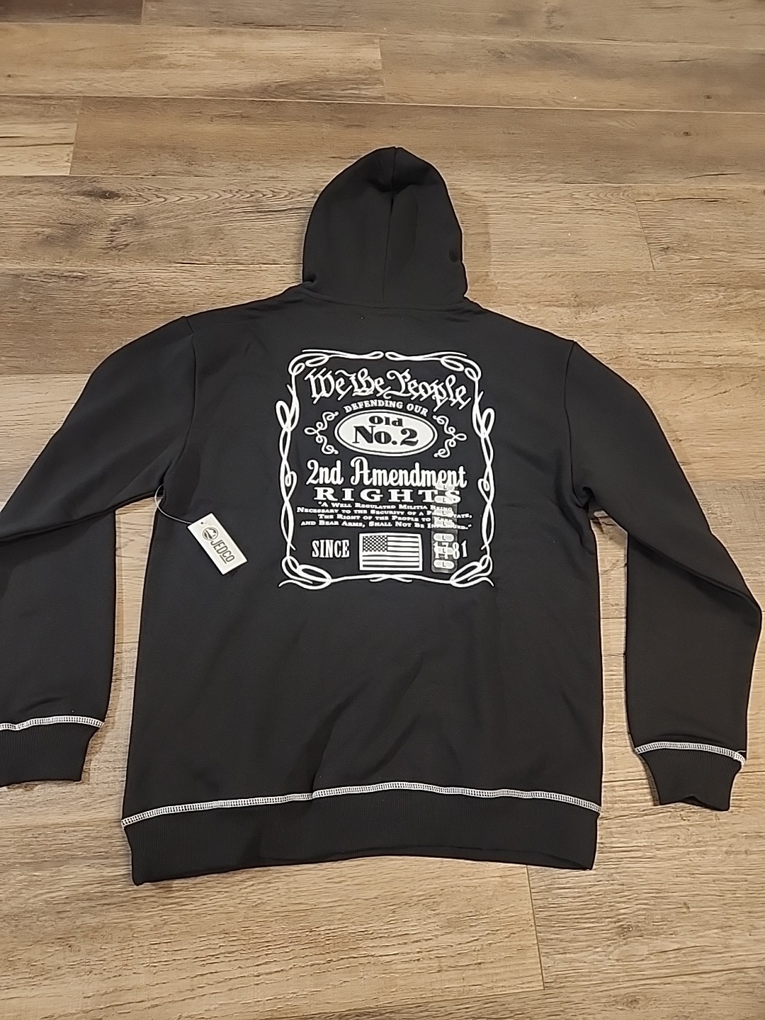JedCo Black Hoodie Sz Large We The People 2nd Amendment Old No. 2 Embroidered