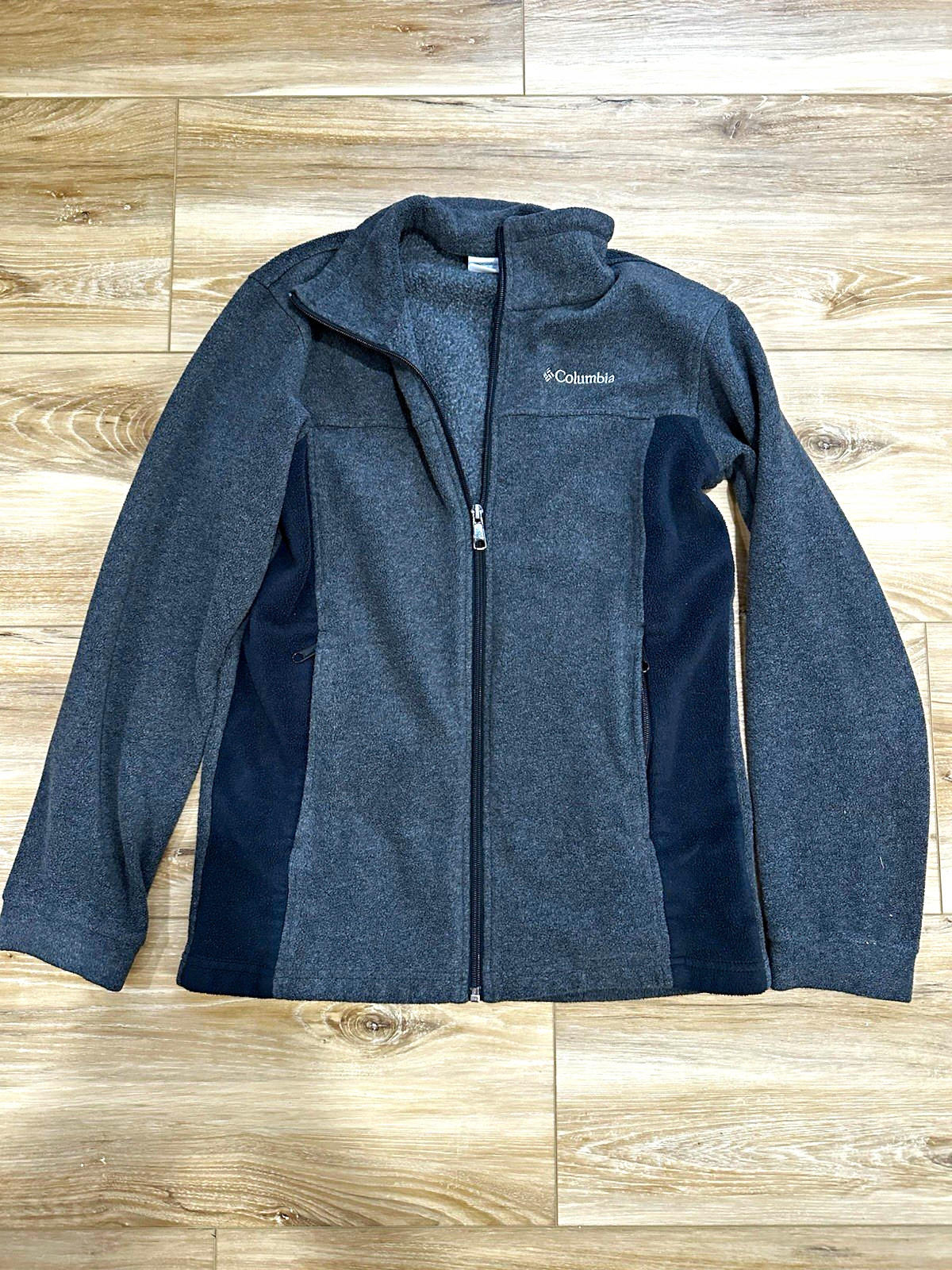 Columbia Youth Full Zip Jacket Stand-Up Collar Solid Gray/Black Size L (14/16)