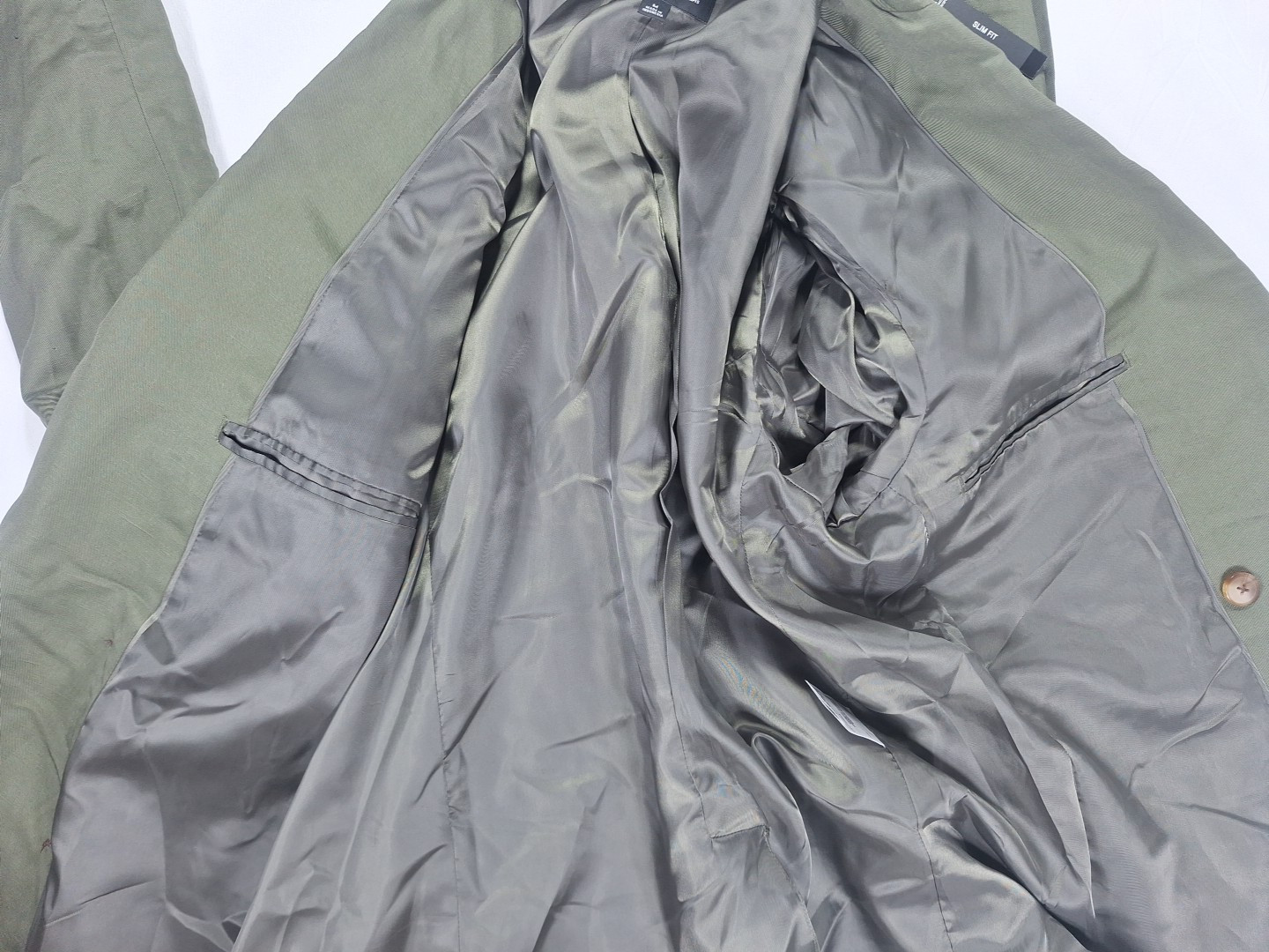 INC Men’s Medium Linen Blend Sport Coat Olive Green Slim Fit Olive Twist