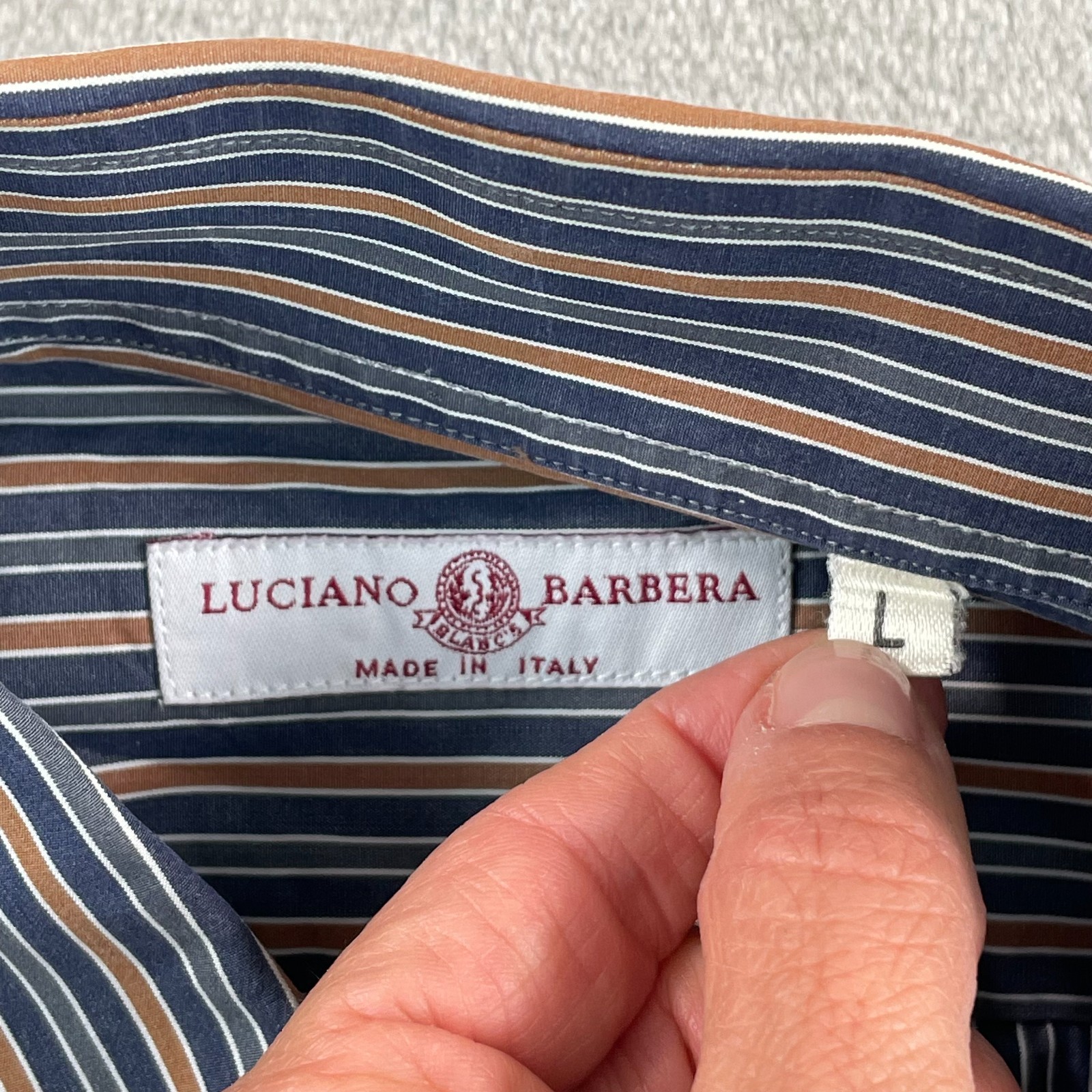 Luciano Barbera Shirt Men Large Multi Striped Long Sleeve Made in Italy Designer