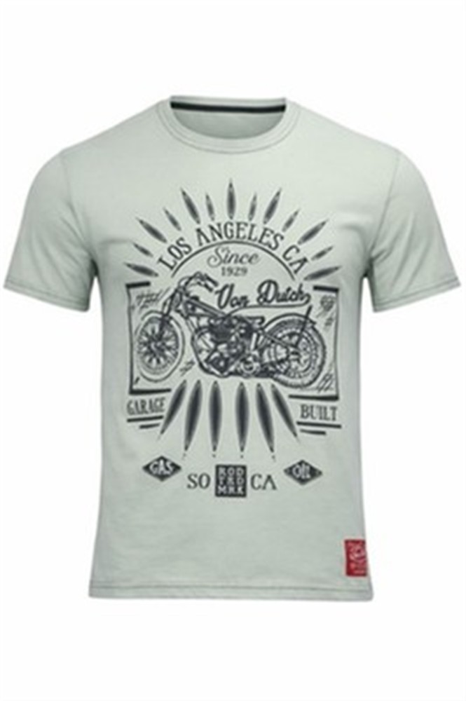Von Dutch Men’s Los Angeles 1929 Motorcycle Graphic Cotton T-Shirt Sage Green