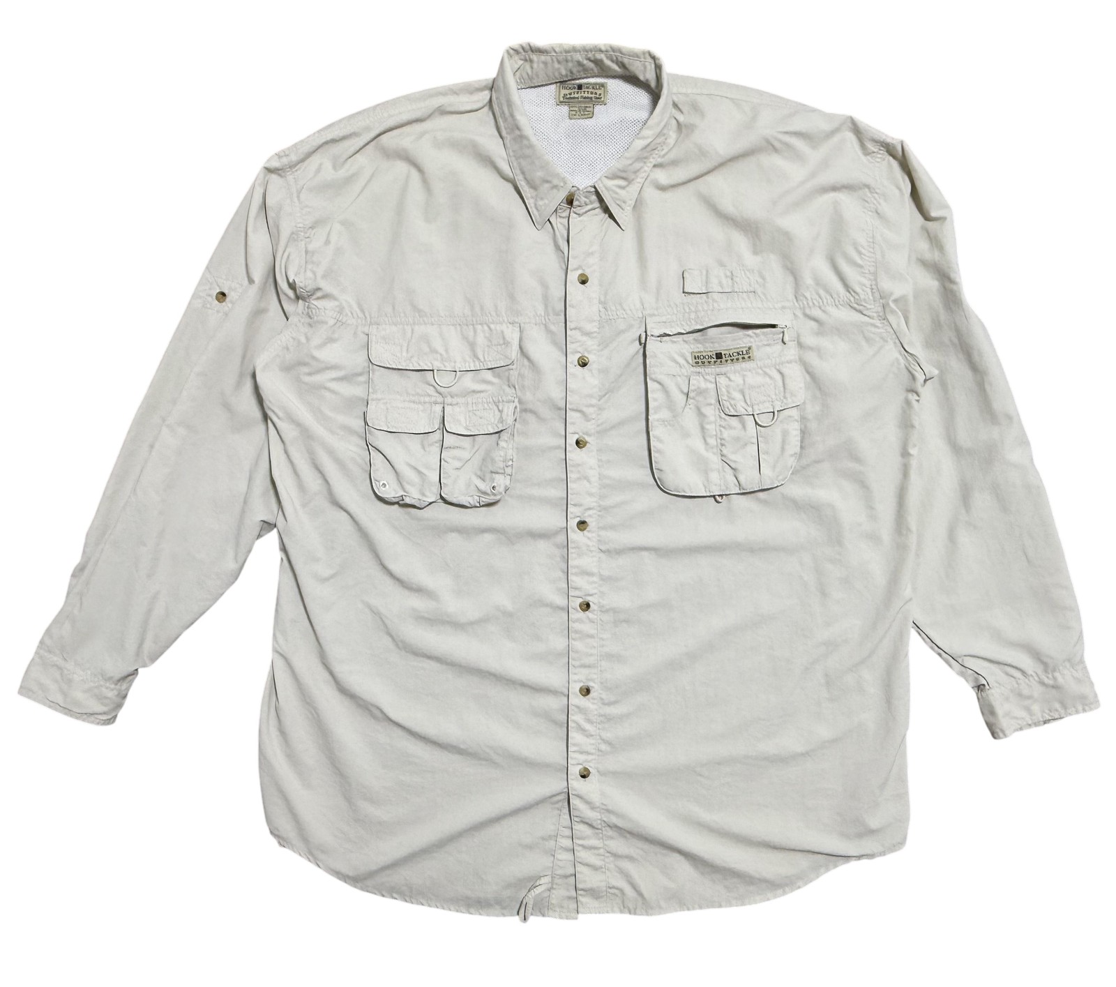 Hook & Tackle Shirt Mens 2XL Beige Vented Fishing Mesh Pockets Safari MO1005L