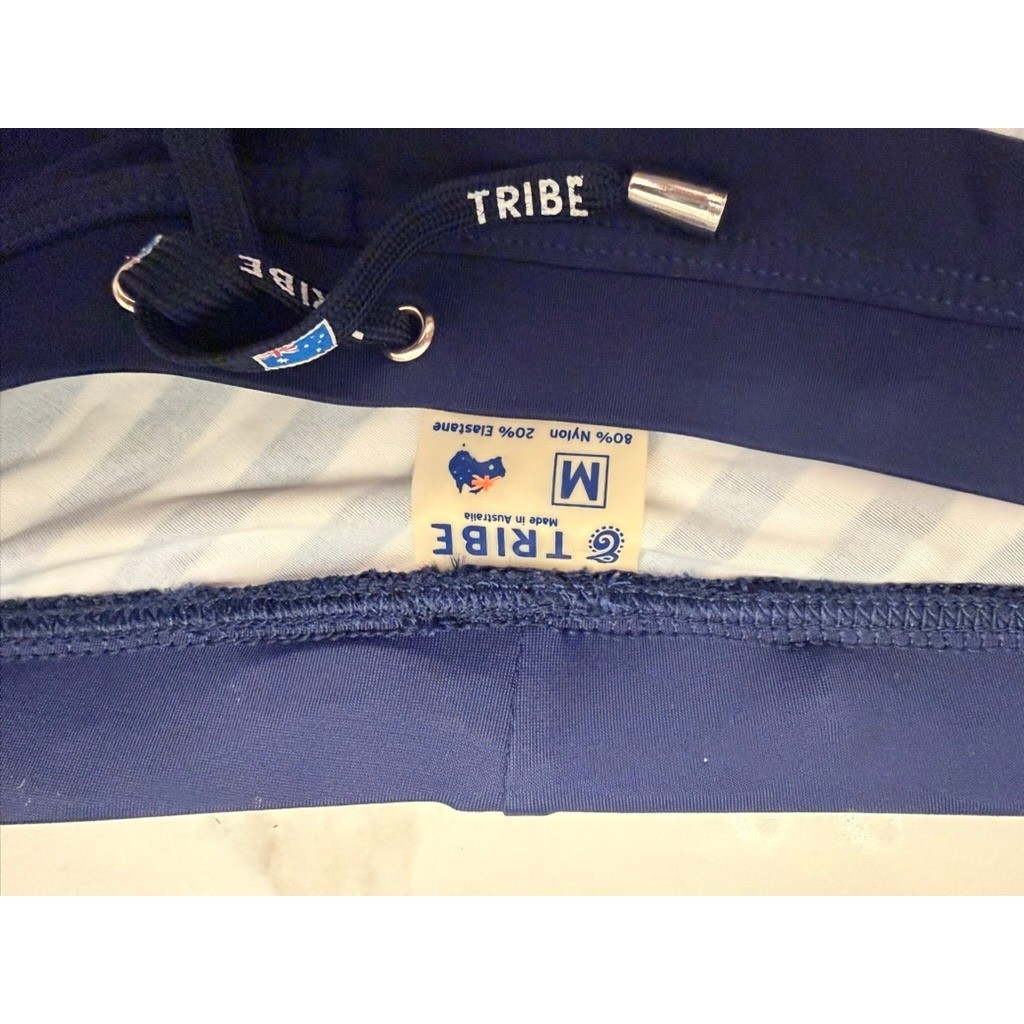 Tribe Australia Swim Briefs Mens Medium Navy Blue Striped Trunks