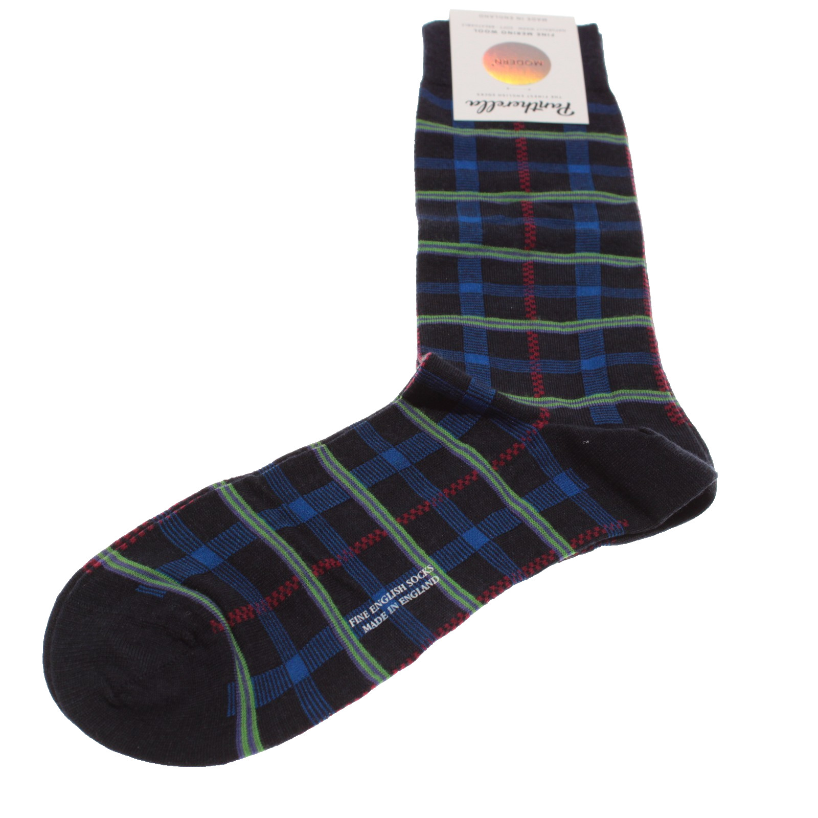 Pantherella NWT Chalsey Dress Socks Size M in Blues / Green / Red Plaid Wool
