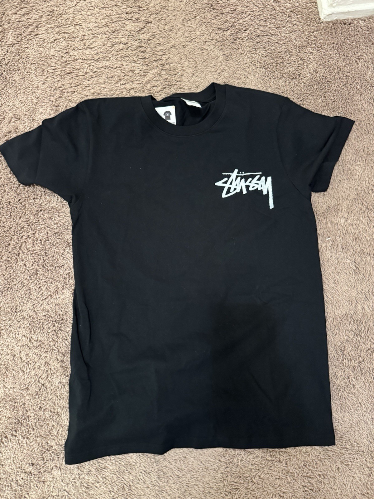Stussy Men’s M Black Crew Neck Short Sleeve Graphic Logo Print T-Shirt NWT
