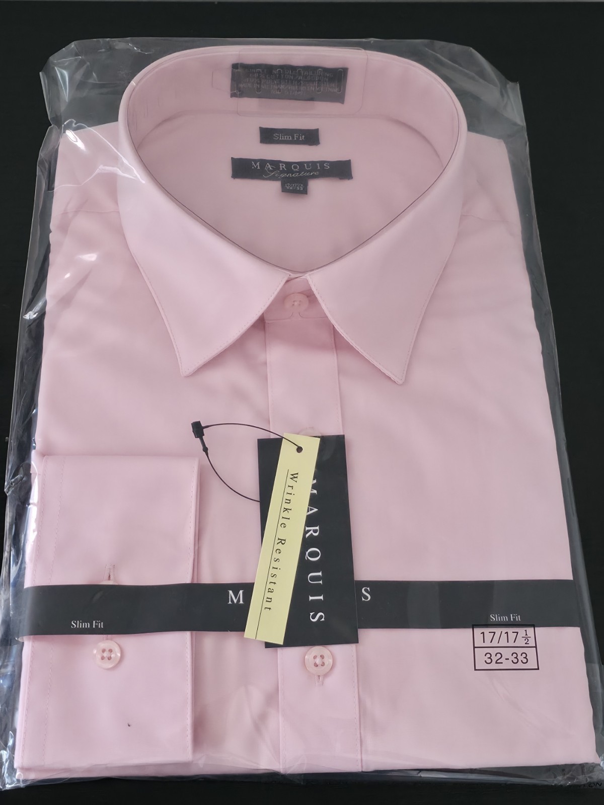 Marquis Lignature Men’s Basic Pink Long-Sleeve Dress Shirt, Size 34-35