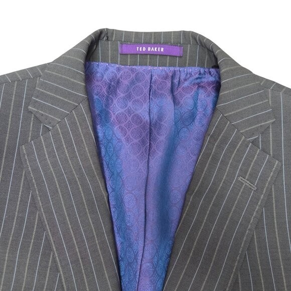 Ted Baker Blazer Grey Pinstriped Wool Single Breasted Size 40R