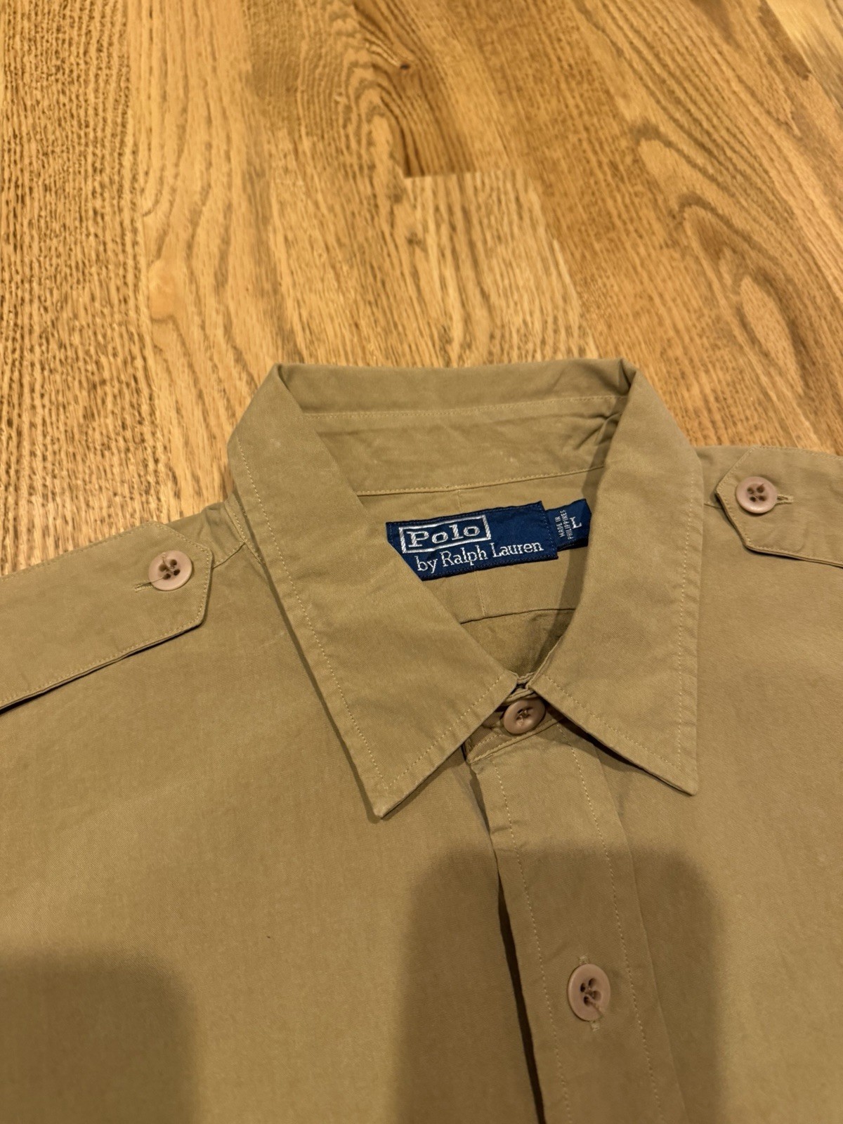 NEW Polo Ralph Lauren Button Up Shirt Mens Large Cotton Officer Epaulets NOS Vtg