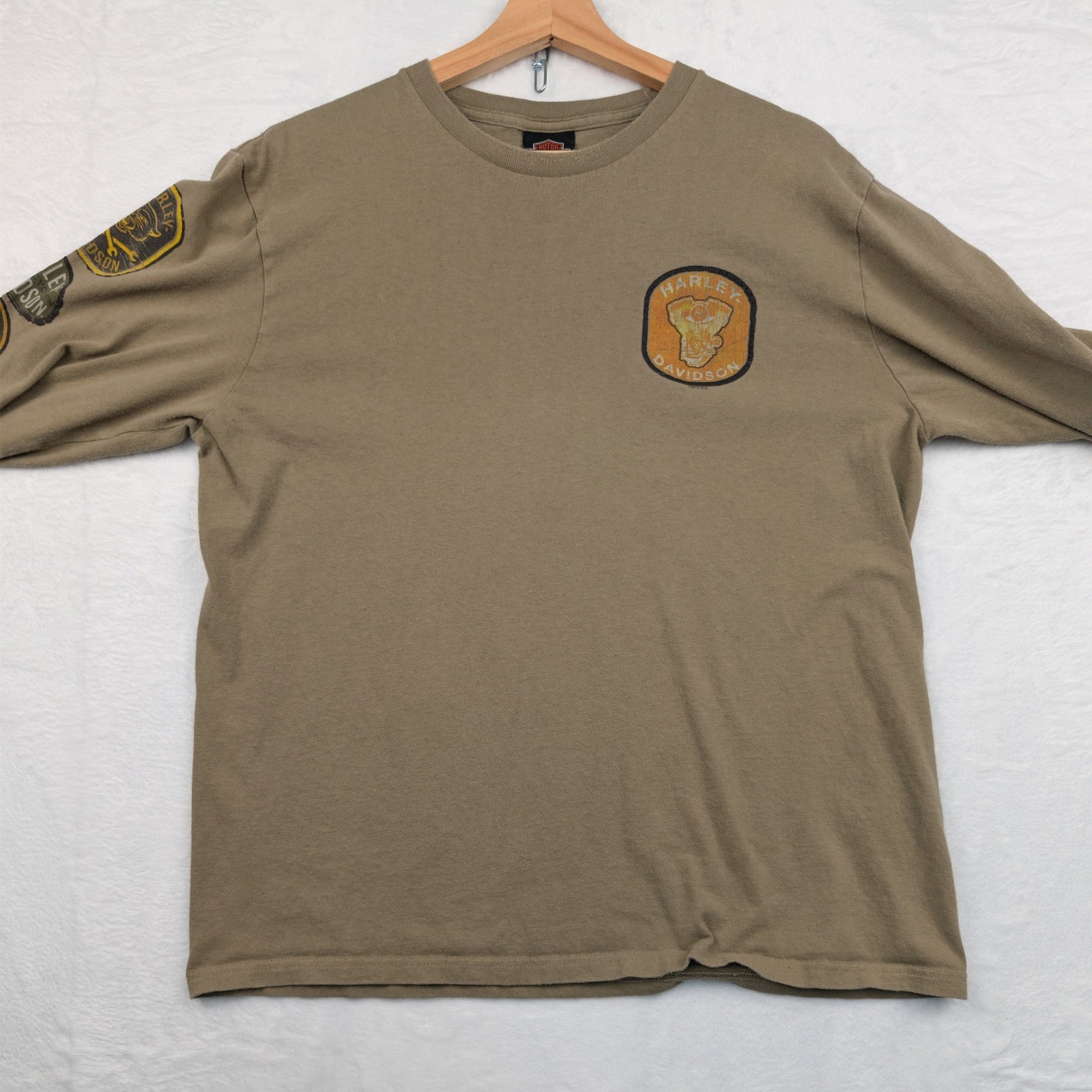 Harley-Davidson Shirt Men’s L Olive Long Sleeve Black Widow Patch Graphic Biker