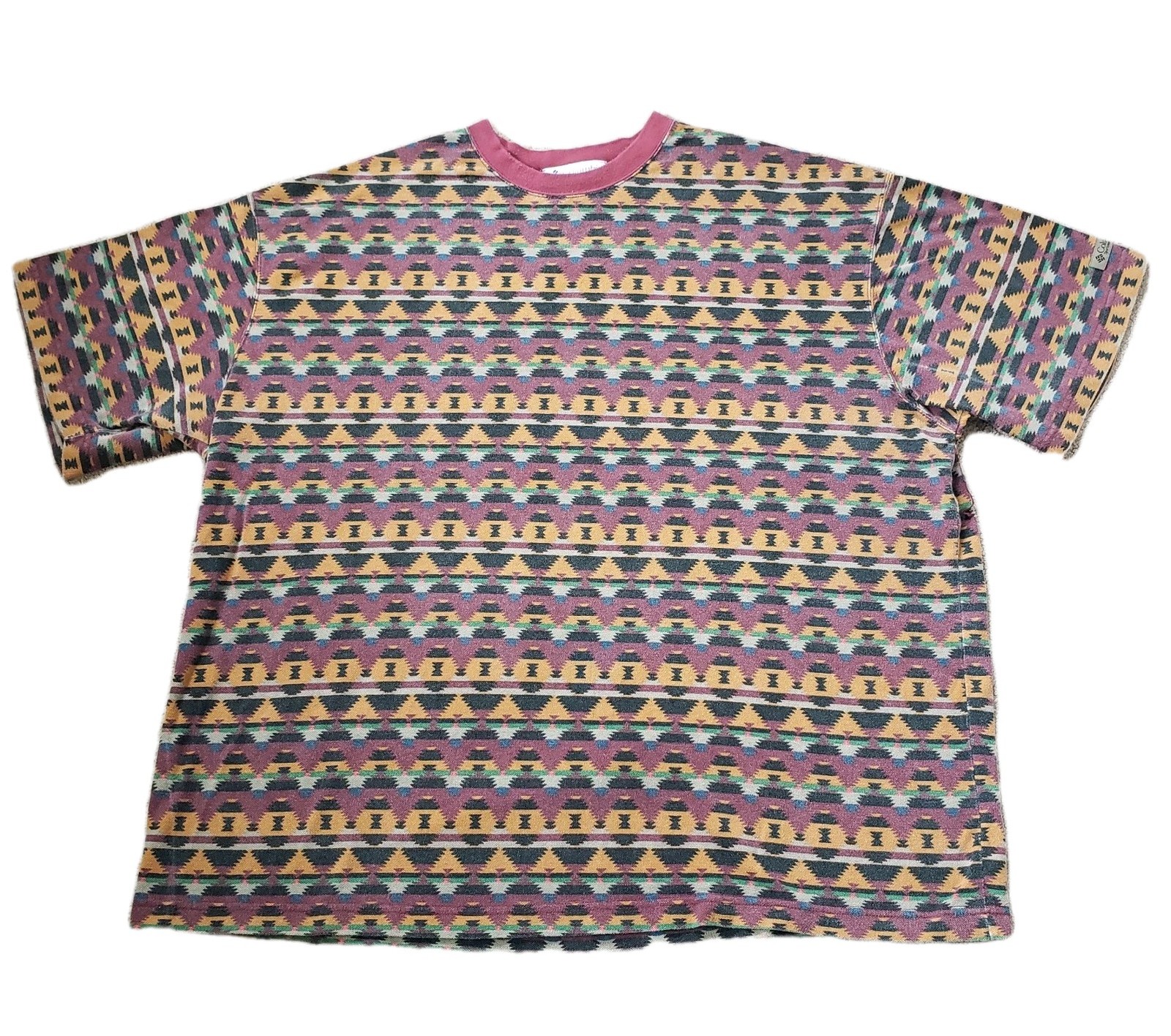 Vintage 90s Columbia Aztec Southwestern Sz 2XL Mens All Over Print Heavy T-Shirt