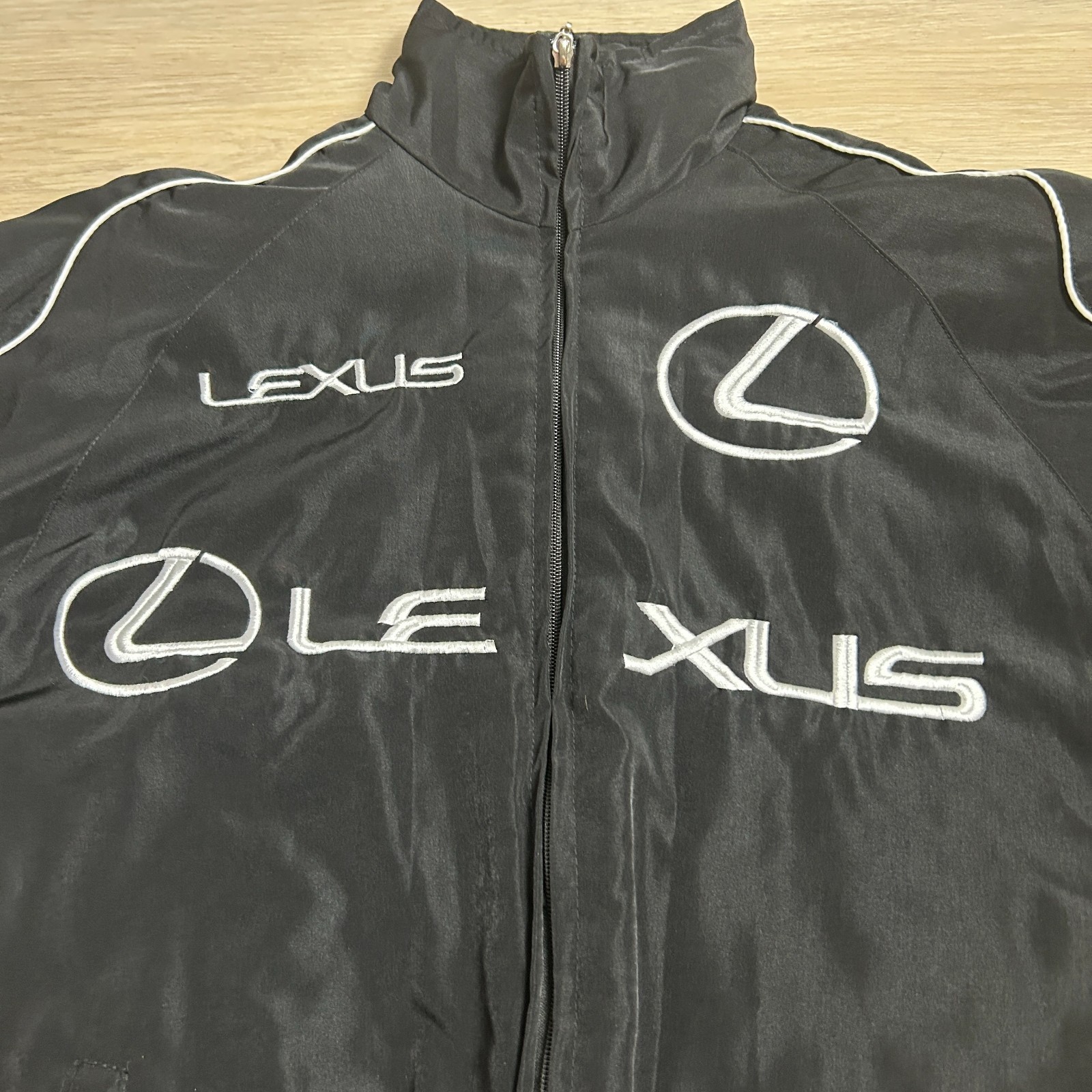 Vintage Lexus Racing Jacket Mens Large L Black Embroidered Bomber Car Club Promo