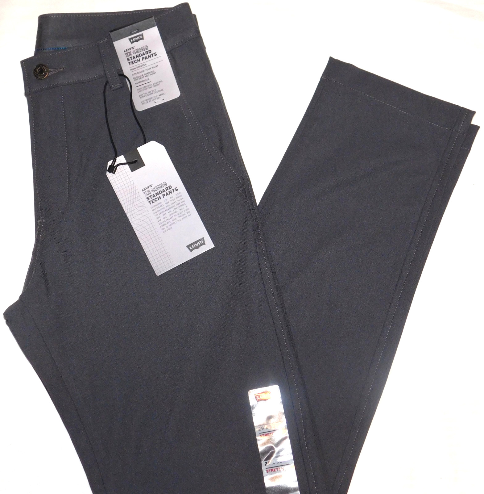 LEVIS XX Chino Standard Tech Pants High Stretch UPF 50+ Quick Dry Charred Gray