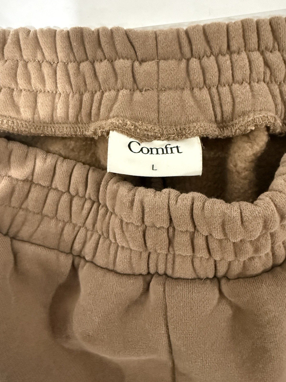Comfrt Men’s Brown Fleece Sweatpants L Pull-On Elastic Waist Zip Pocket