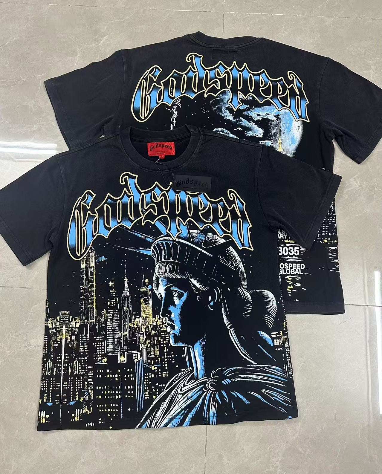 NEW Godspeed Staring at the Statue of Liberty print Tee Mens Short SleeveT-shirt