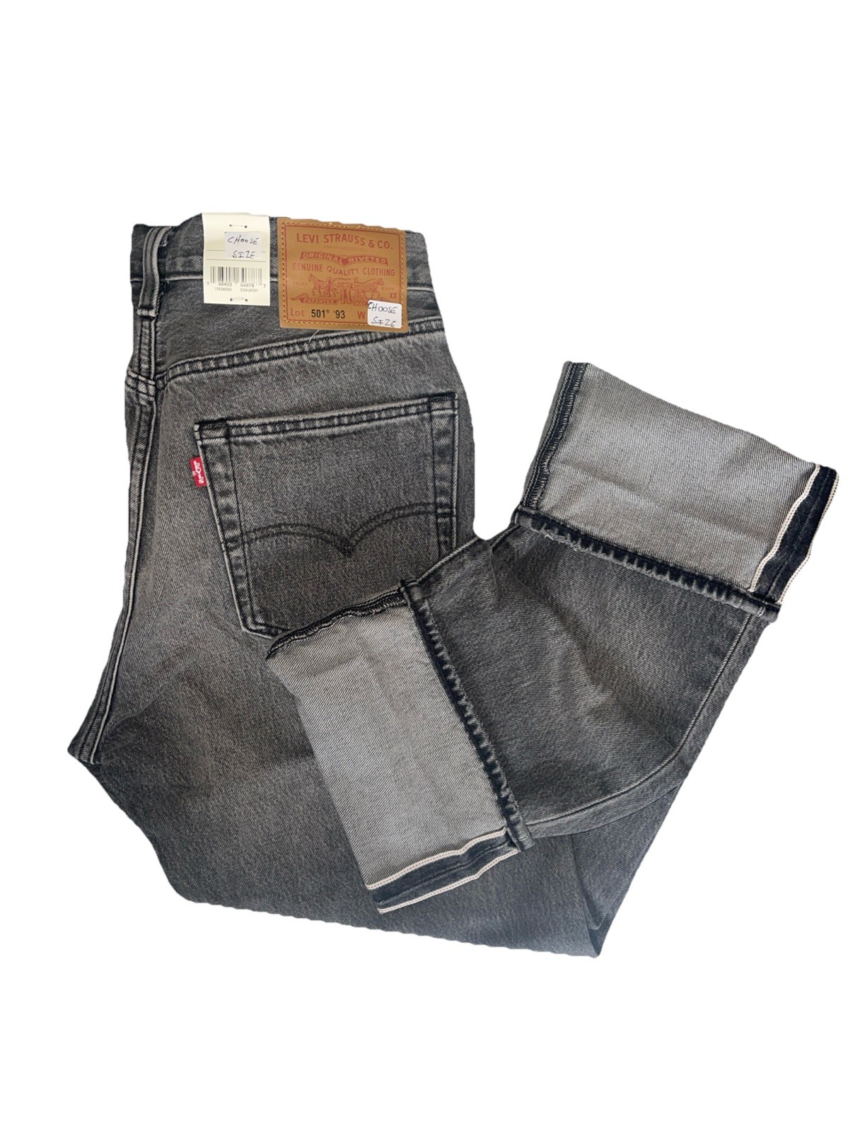 Levi Premium 501 93 Straight Fit Selvedge, Black ASH, Various Sizes
