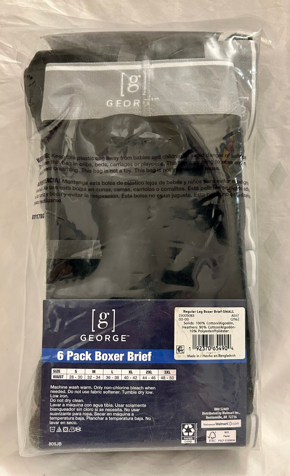 GEORGE 6 PK BOXER BRIEFS S(28-30) SOFTER WAISTBAND TAG FREE COMFORT