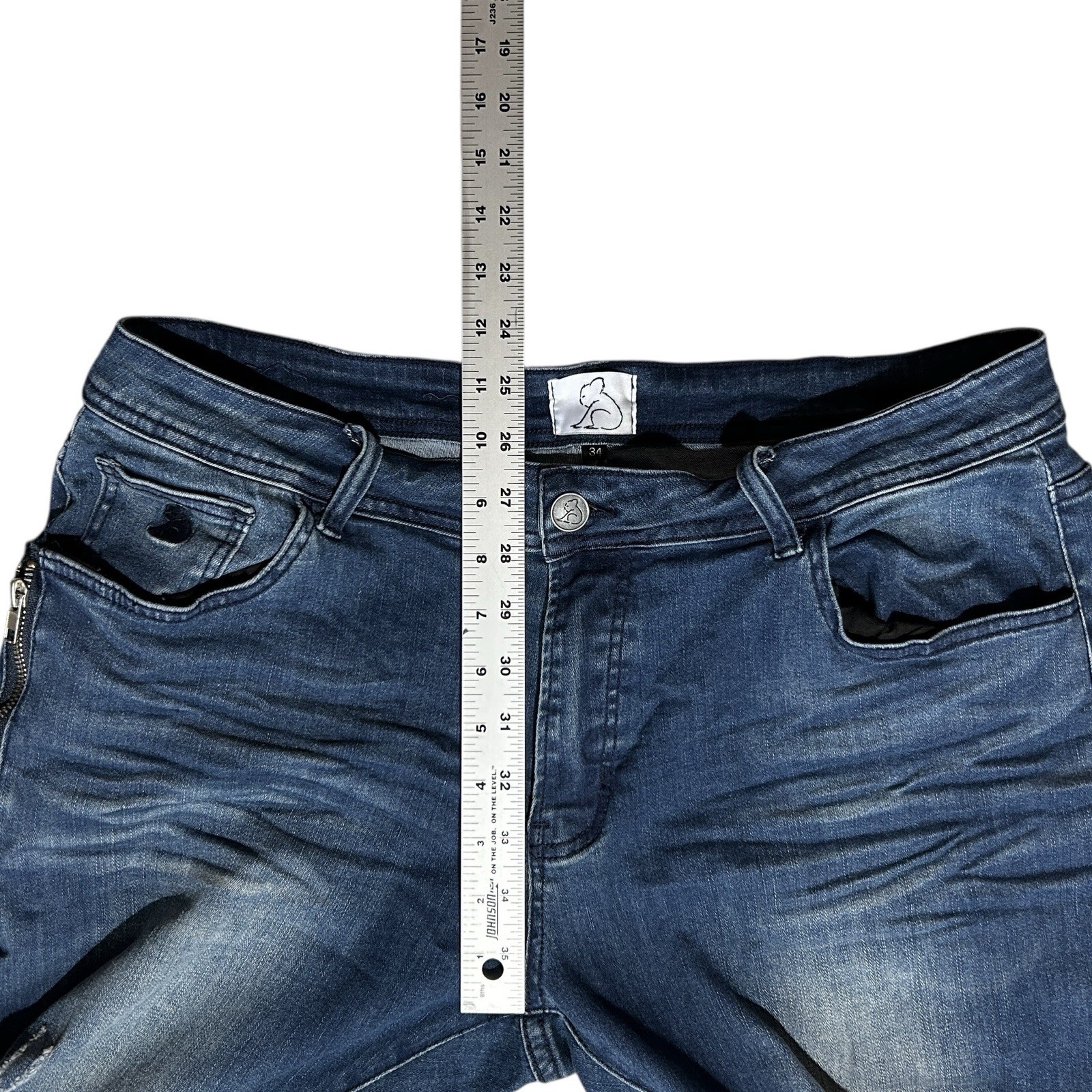 KUWALLA TEE Blue Skinny Jeans sz 34 Distressed Denim Ankle Zip Streetwear KUL-K2