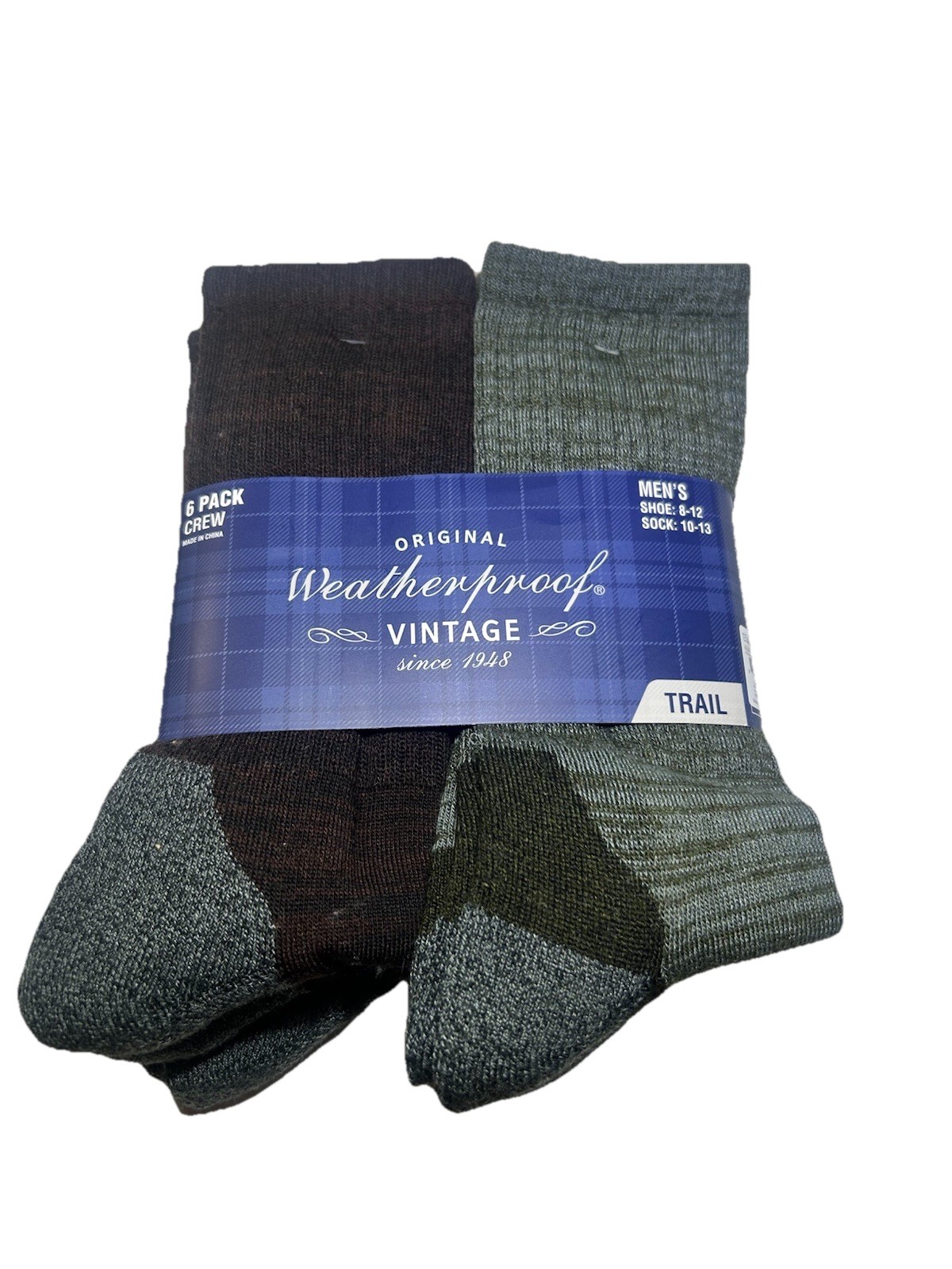 New Original Weatherproof Vintage Arch Support 6 Pack Dark Crew Socks Sizes 8-12