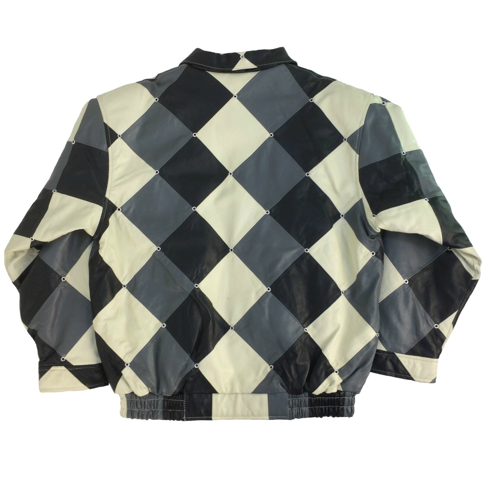 DPT-956 Leather 2000, Blk/Crm/Gray Checkered Tile, Vintage, Men’s Bomber Jacket