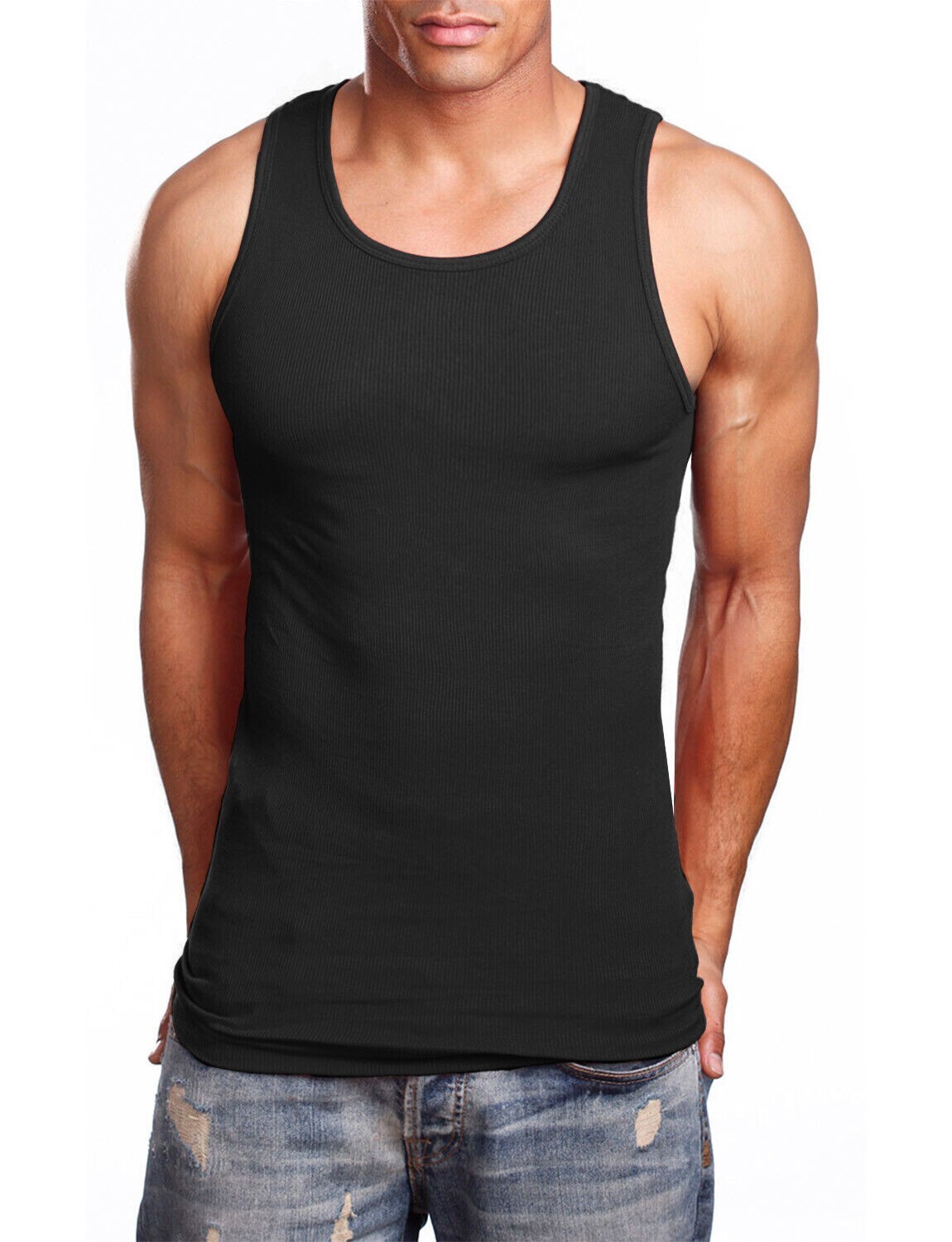 3 pr Black Mens Tank Top A-Shirt Wife Beater Undershirt Egyptian Cotton SMALL-2X