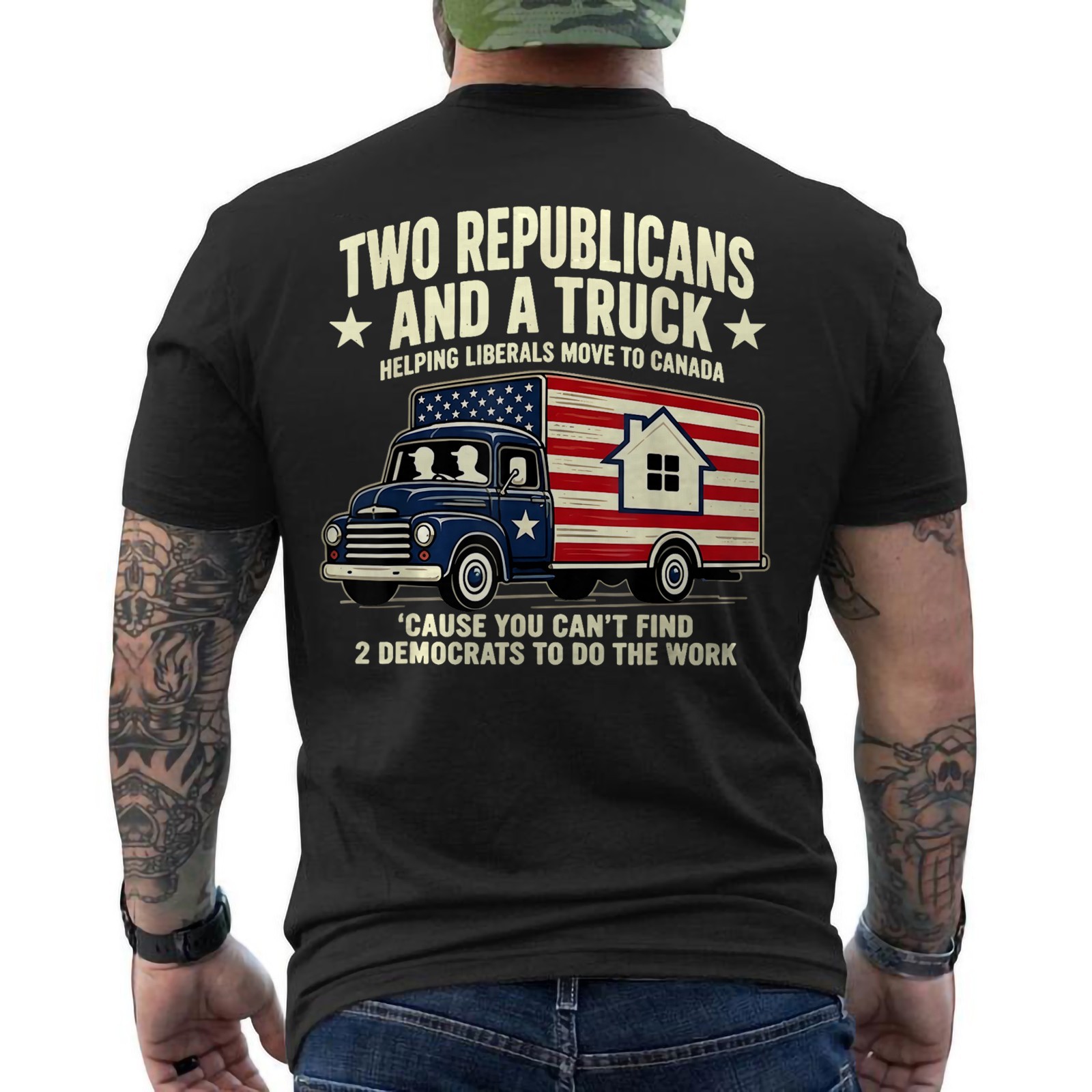 Two Republicans and A Truck Vintage Political American Flag ON BACK T-Shirt