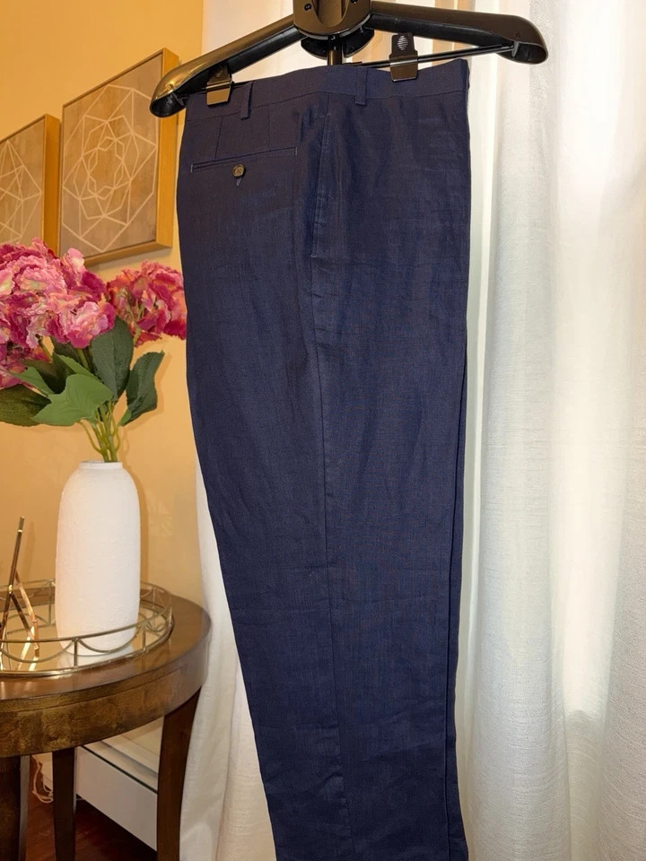 Lauren Ralph Lauren Linen Dress Pants Navy Men’s Straight Leg Button Flat Front