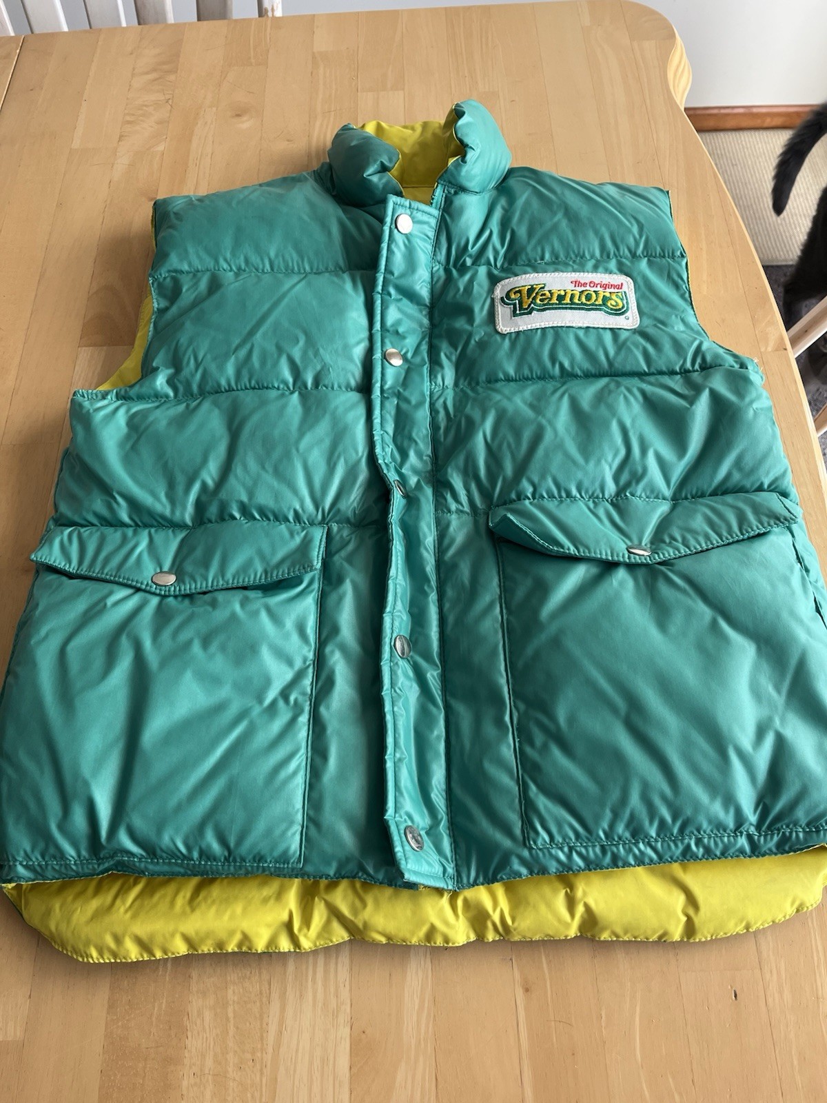 Rare Vernors Reversible Down Puffer Vest Full Zip/Snap Yellow/Green Small