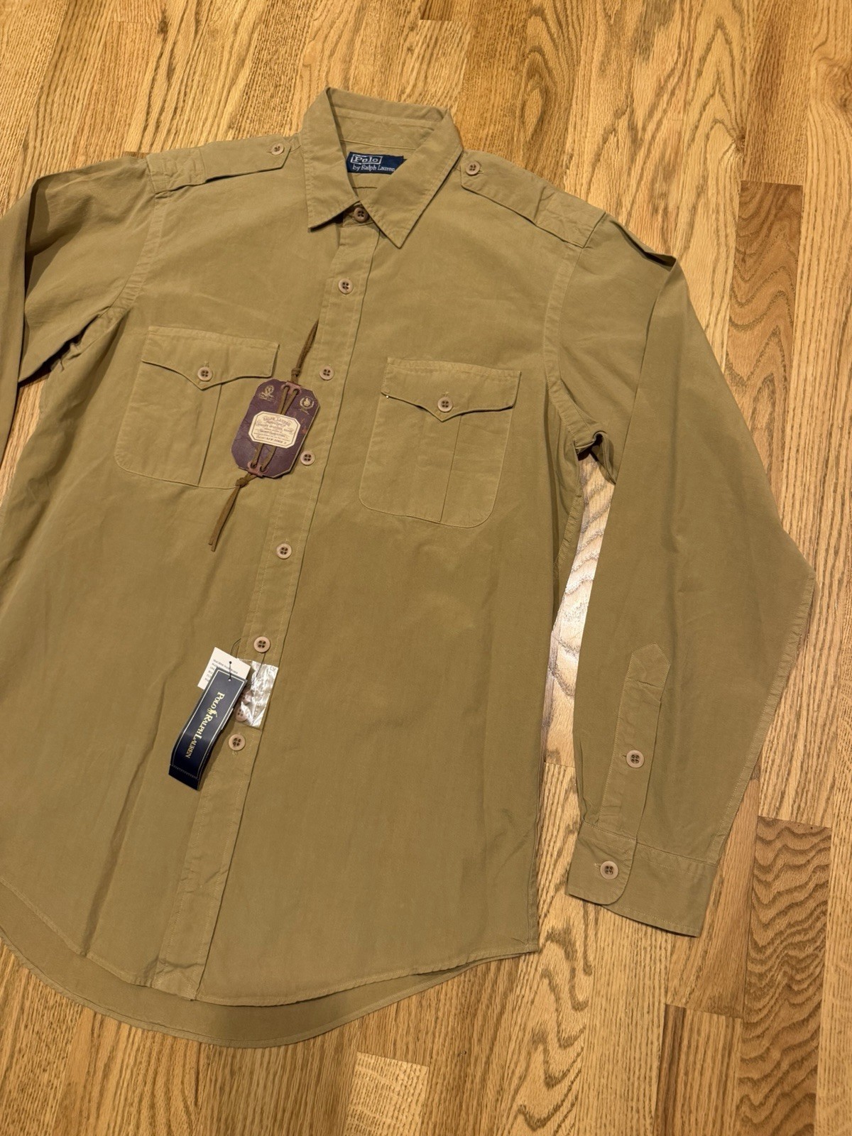 NEW Polo Ralph Lauren Button Up Shirt Mens Large Cotton Officer Epaulets NOS Vtg