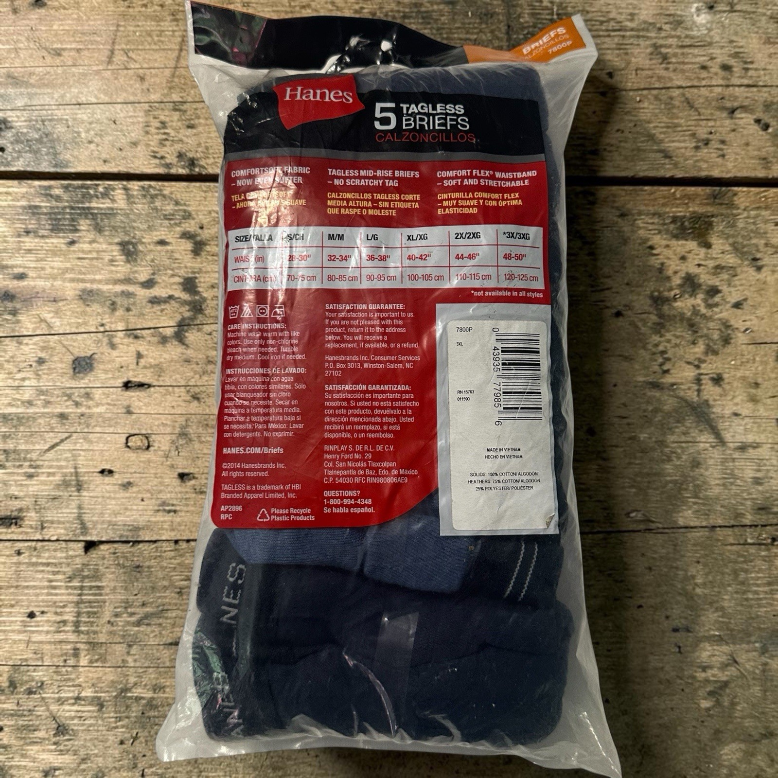Hanes Men’s 5 Pack Tagless BRIEFS Mid-Rise Size 3XL 48-50 Blue 2014 Vietnam Soft
