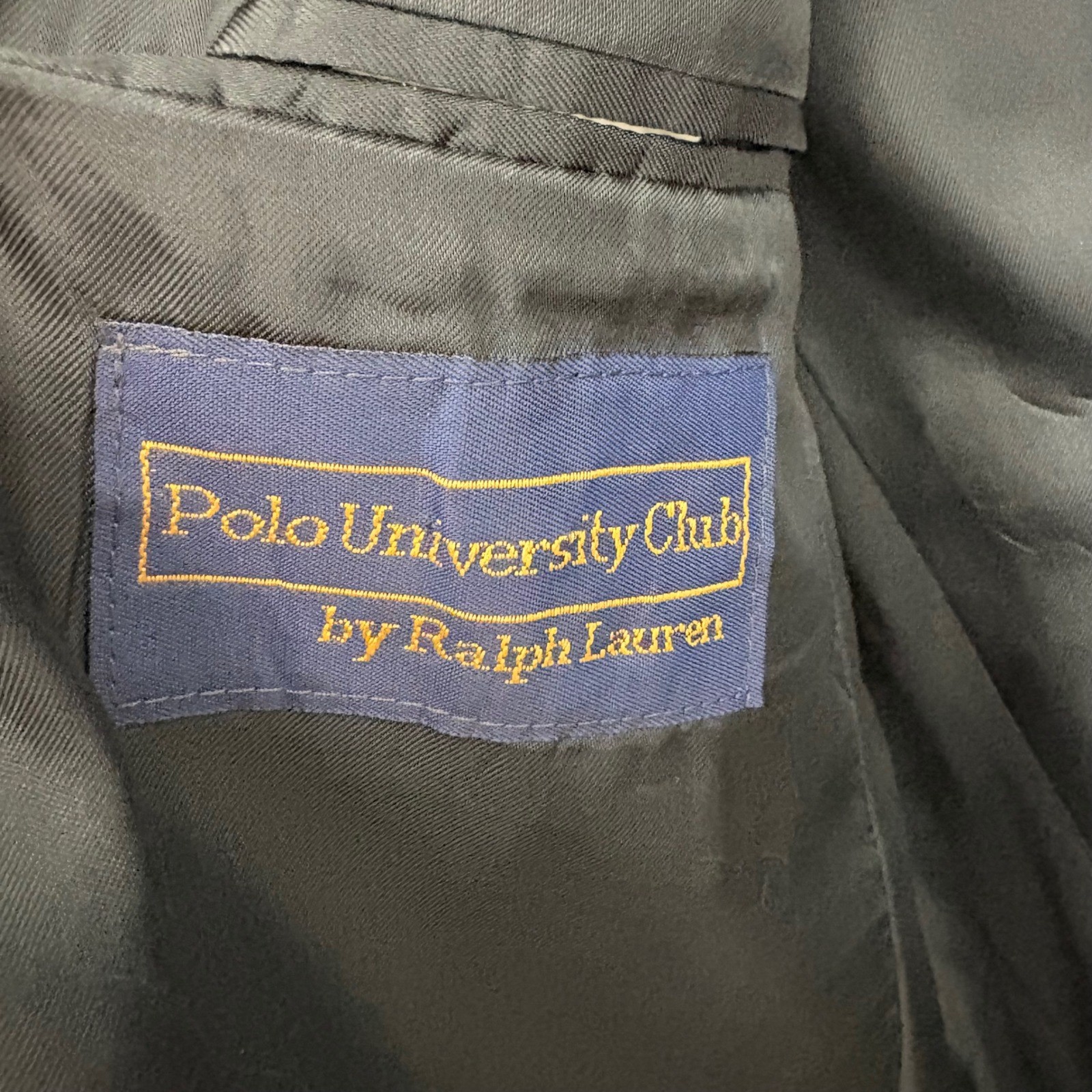 VTG Polo University Club Mens Navy Blue Wool Blazer Jacket Size 44T Window Pane