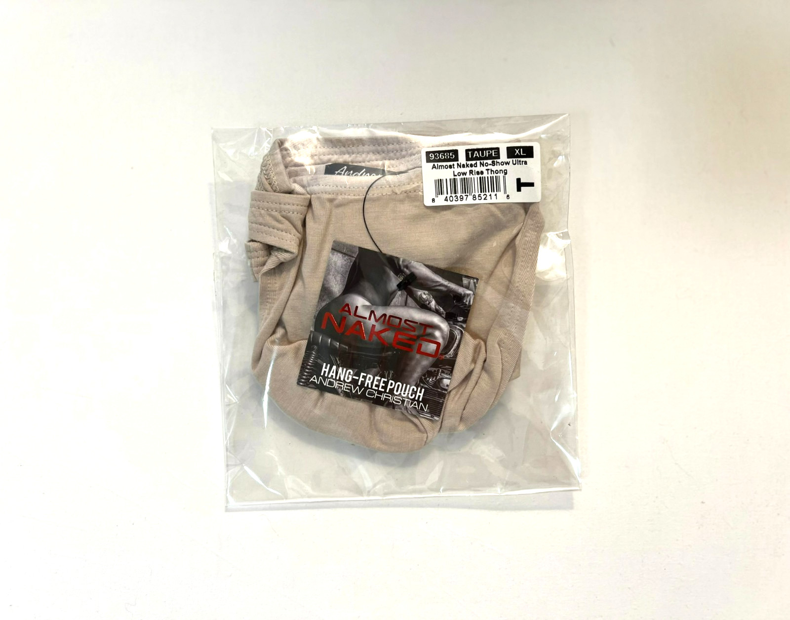 Andrew Christian Size XL Solid Ultra Low-Rise No-Show T-Back Thong – Taupe