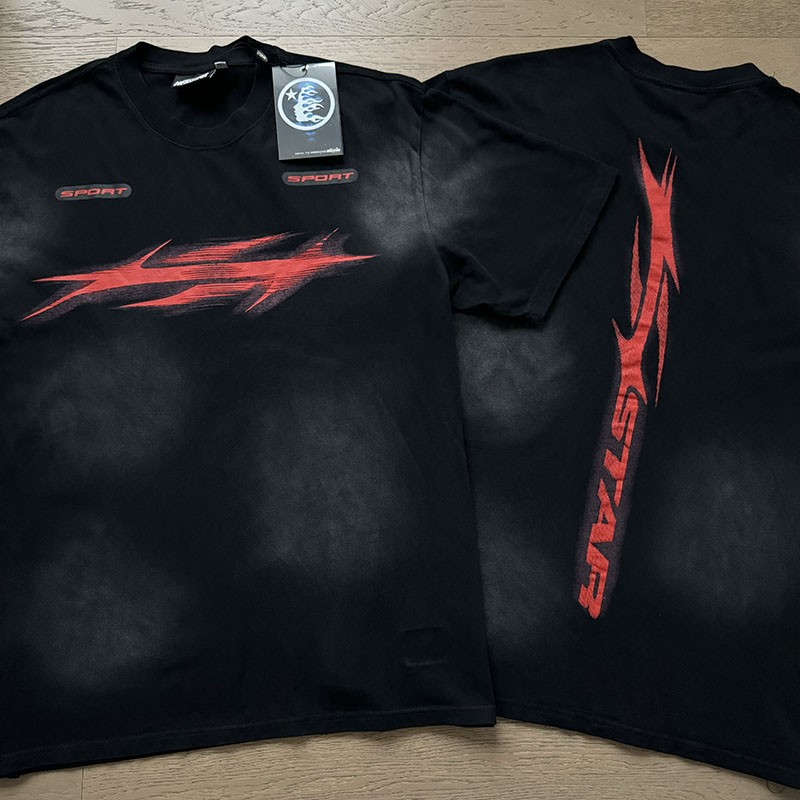 NEW Hell Studios star Red Classic Stripe Logo printing Mens T-shirt
