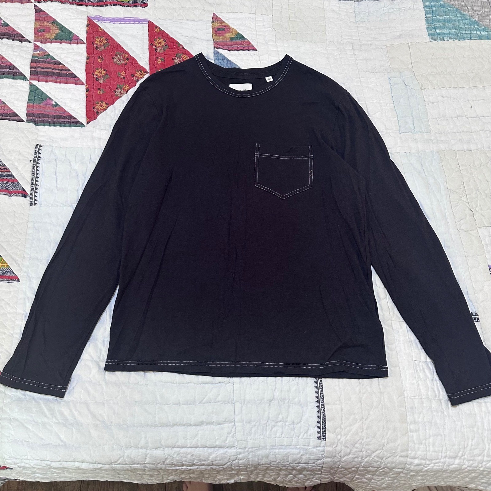 Billy Reid Long Sleeve Pocket Tee Black Contrast Stitch Mens Medium